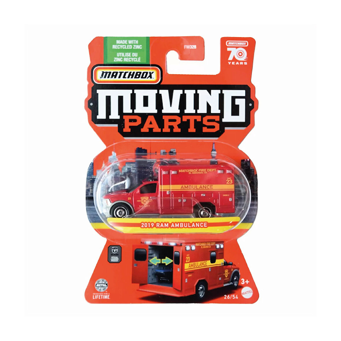 Matchbox 1/64 Ölçek Moving Parts Uzun Kart Araçlar HLG11 2019 Ram Ambulance