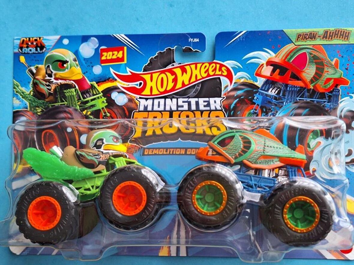 Hot Wheels Monster Trucks 1:64 Güçlü İkili Arabalar DUCK N' ROLL vs. PIRAN-AHHHH FYJ64-HWN54 