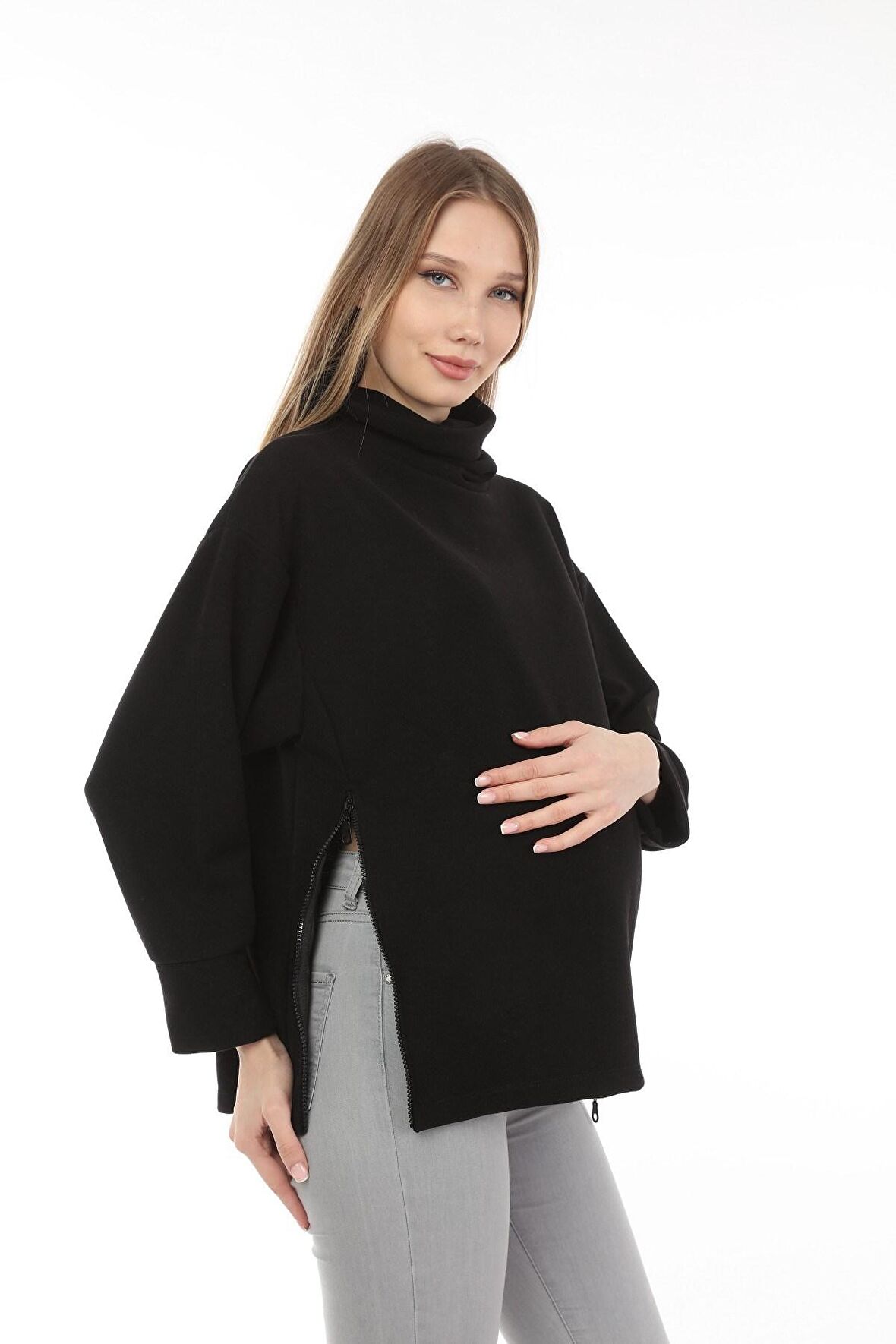 Luvmabelly MYRA4280 Fermuarlı Hamile Sweatshirt -S