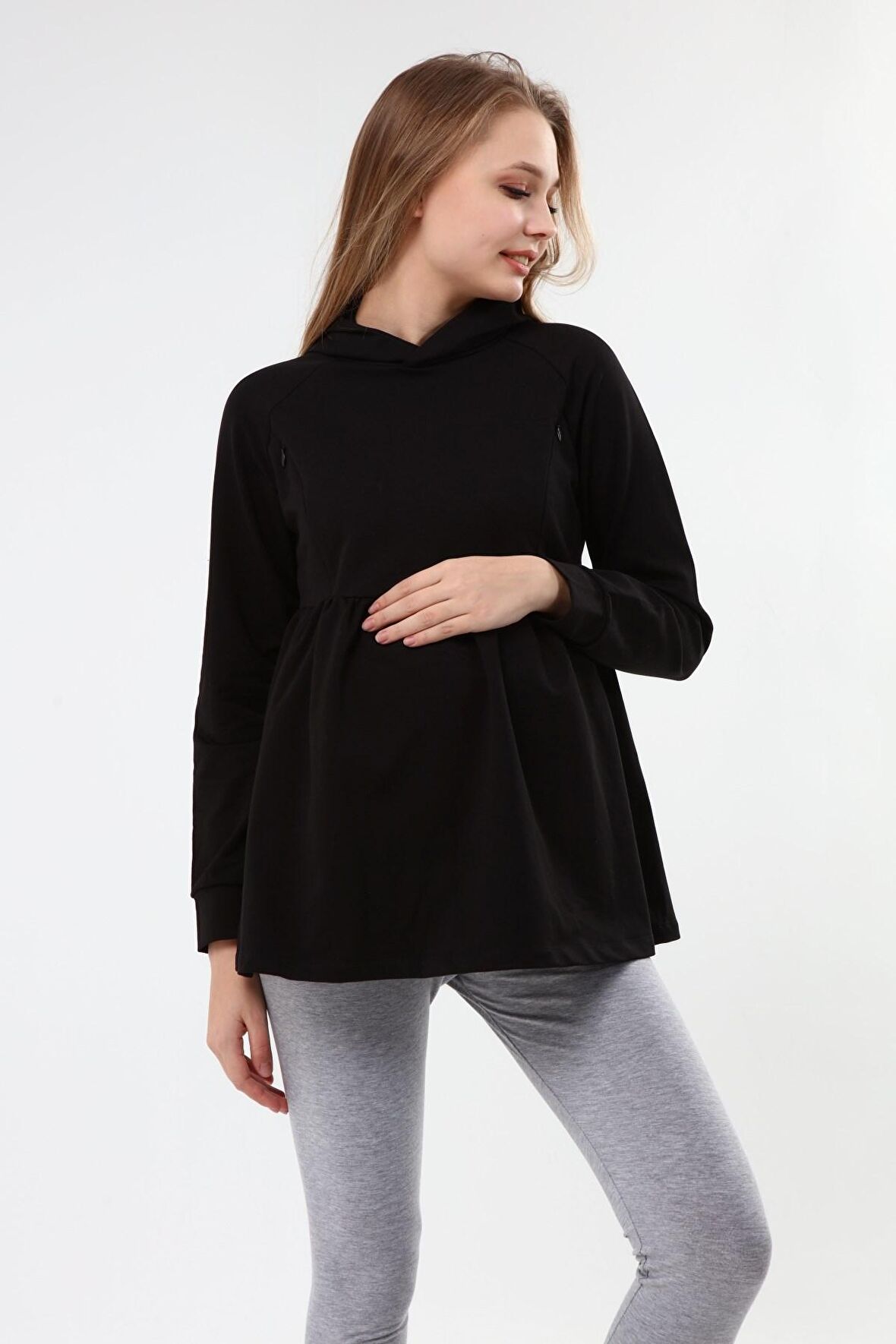 Luvmabelly MYRA4531 Büzgülü Fermuarlı Emzirme Swea