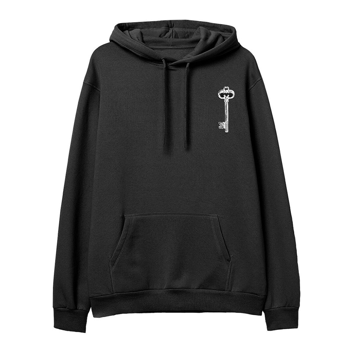 Key  Baskılı Siyah Hoodie