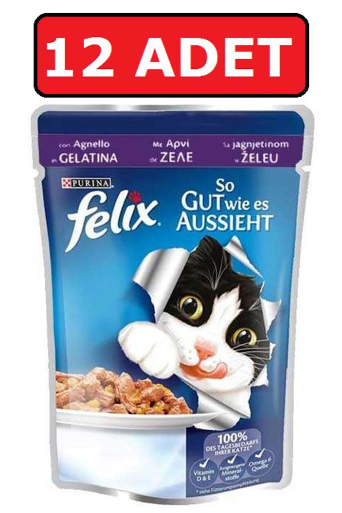 Felix Kuzu Etli Kedi Maması Yaş 85 Gr x 12 Adet