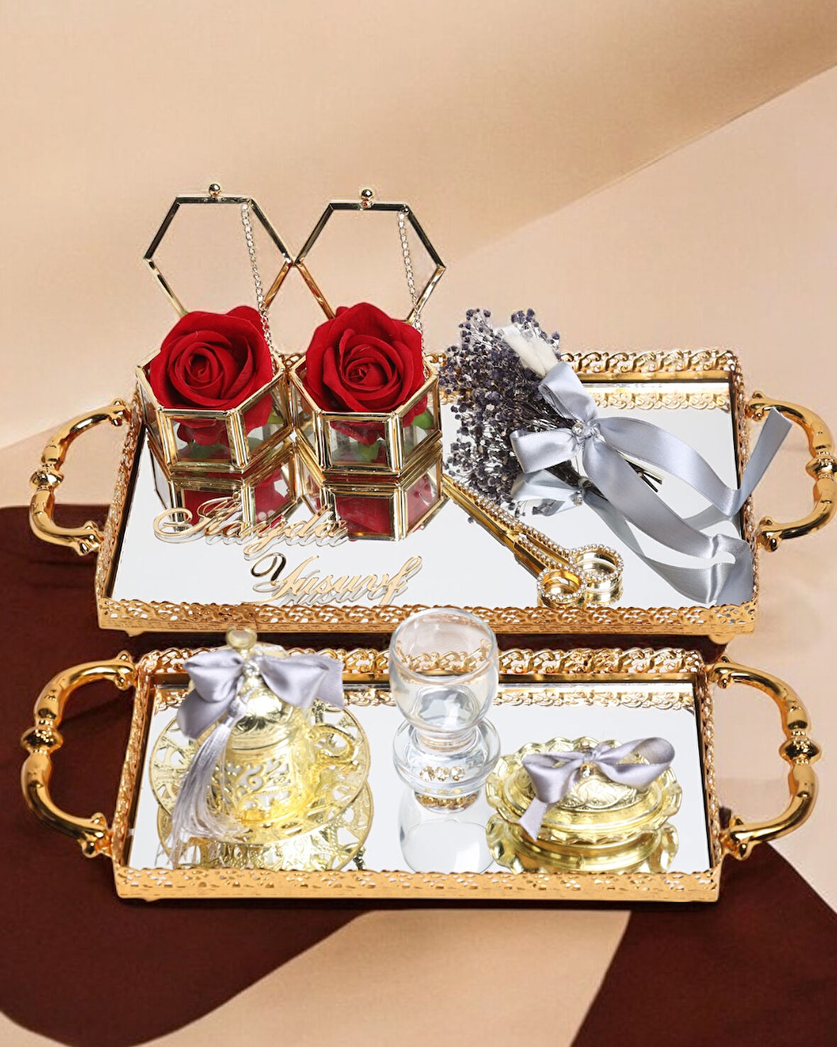 Affection Dantelli Gold Söz Nişan Tepsisi