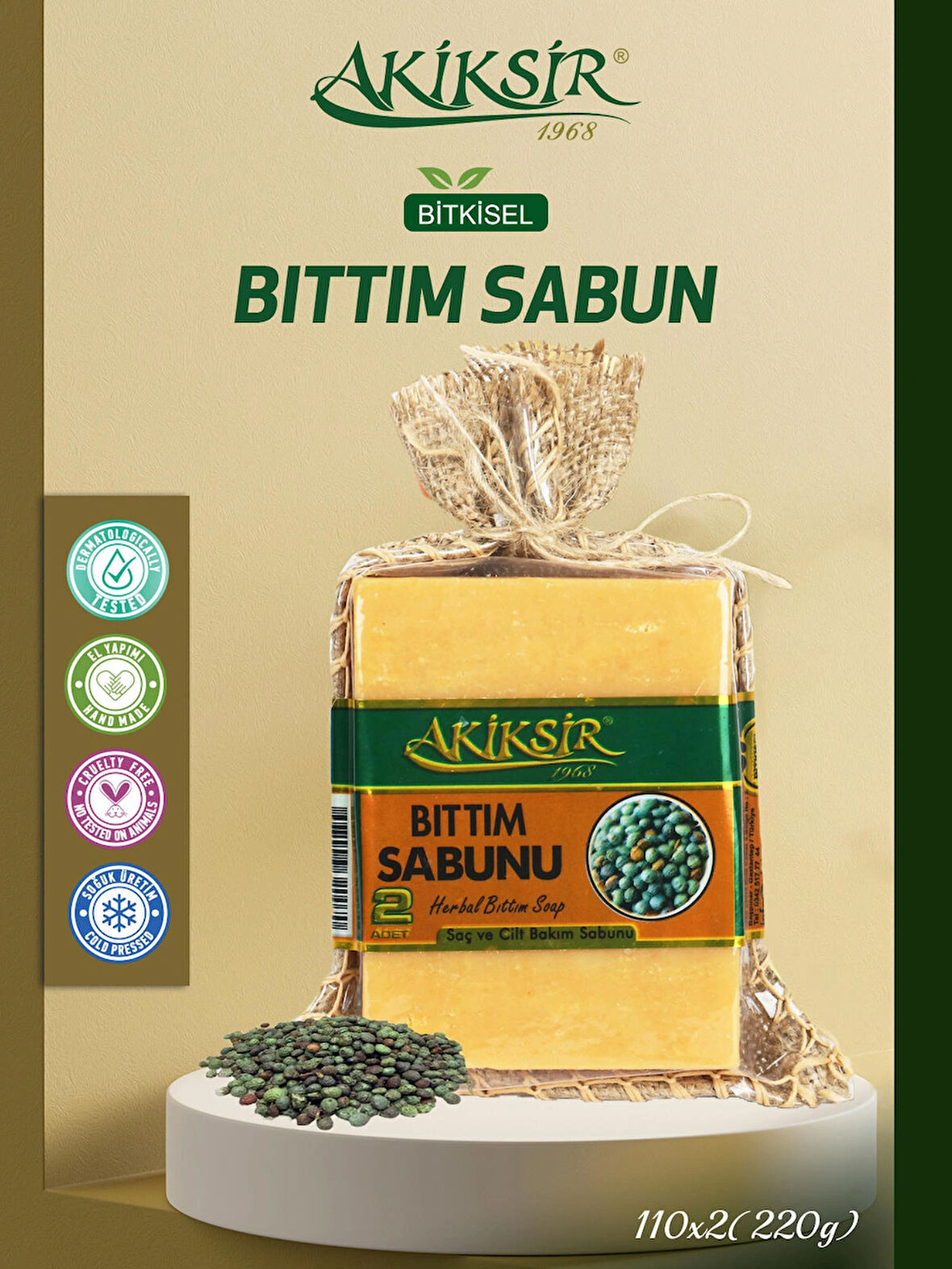 Bıttım (Menengiç) Yağlı Bitkisel Sabun – 2 Adet – 2x110g [220g]