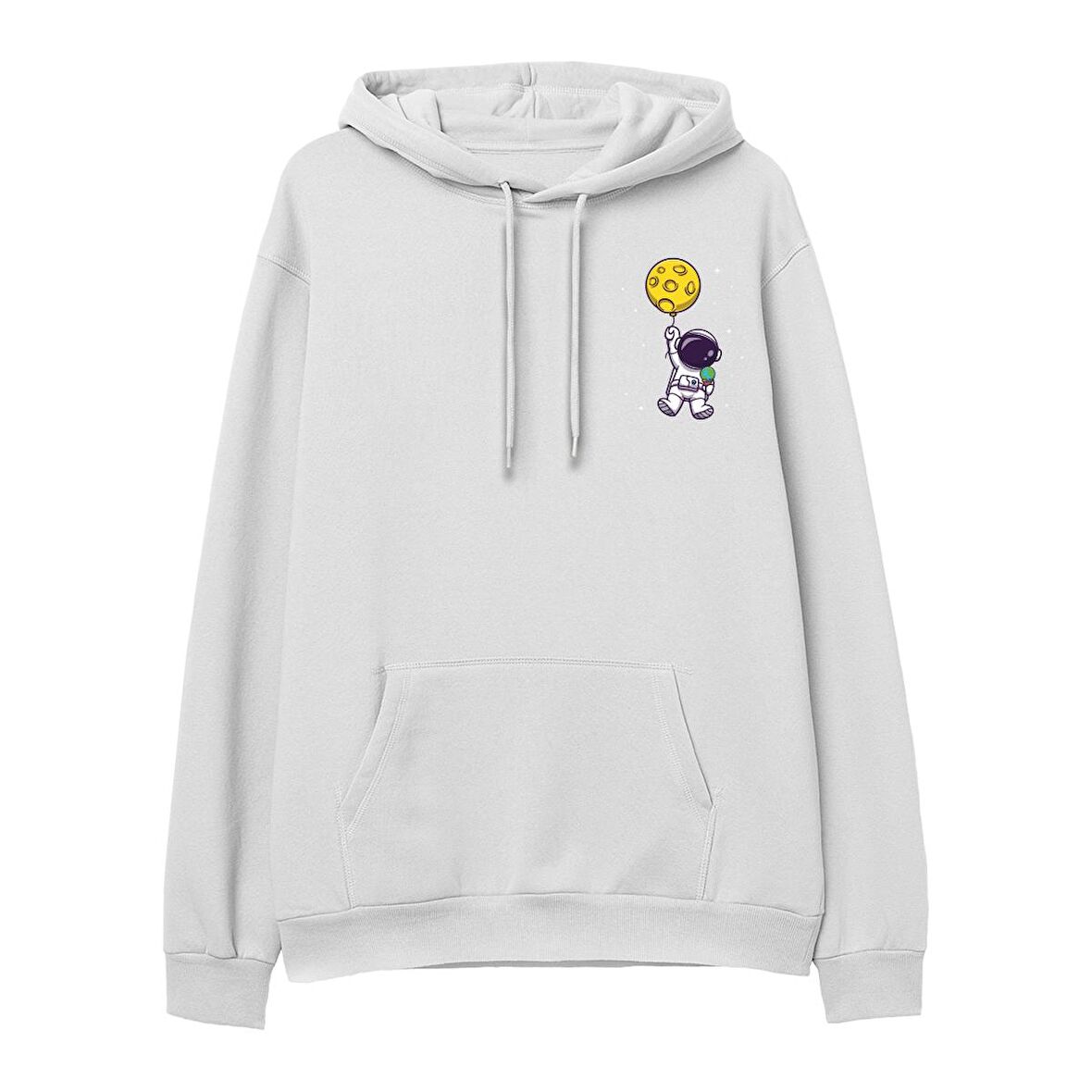 Astro-1   Baskılı Beyaz Hoodie