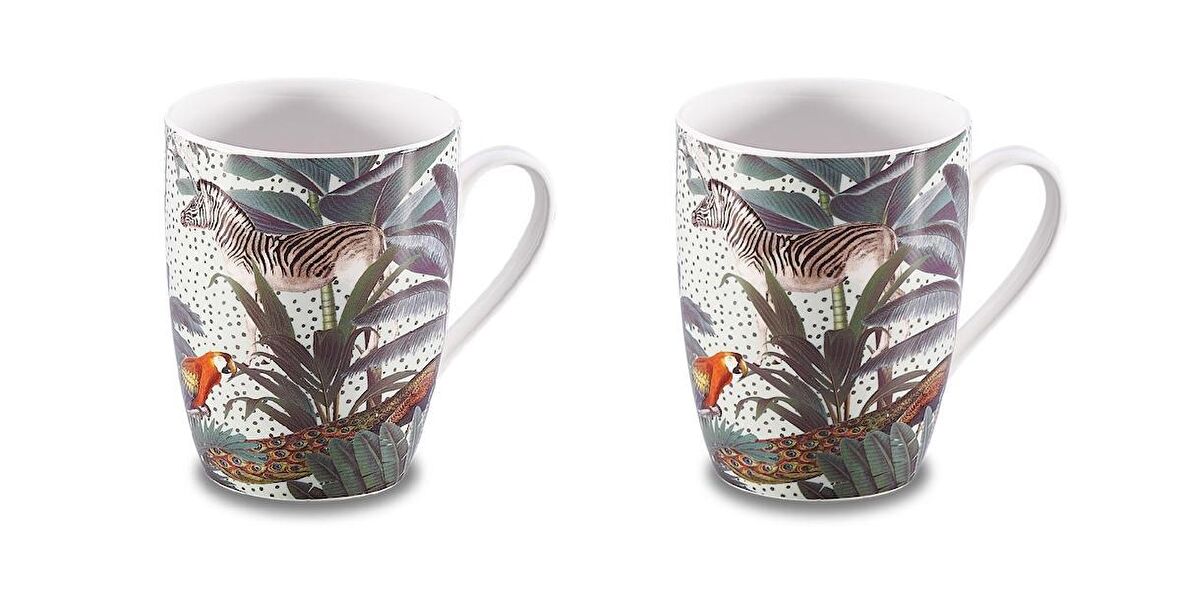 Porselen Mugs Korkmaz Forest 3 Baskılı Kupa Bardak 2'li Takım Kupa