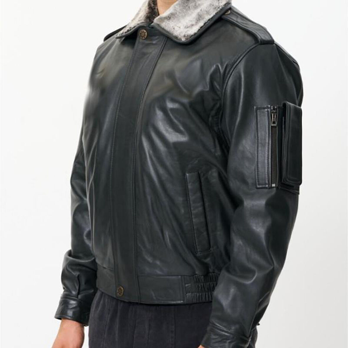 CAT3A Deri Pilot Montu Kül Siyahı YC no patch