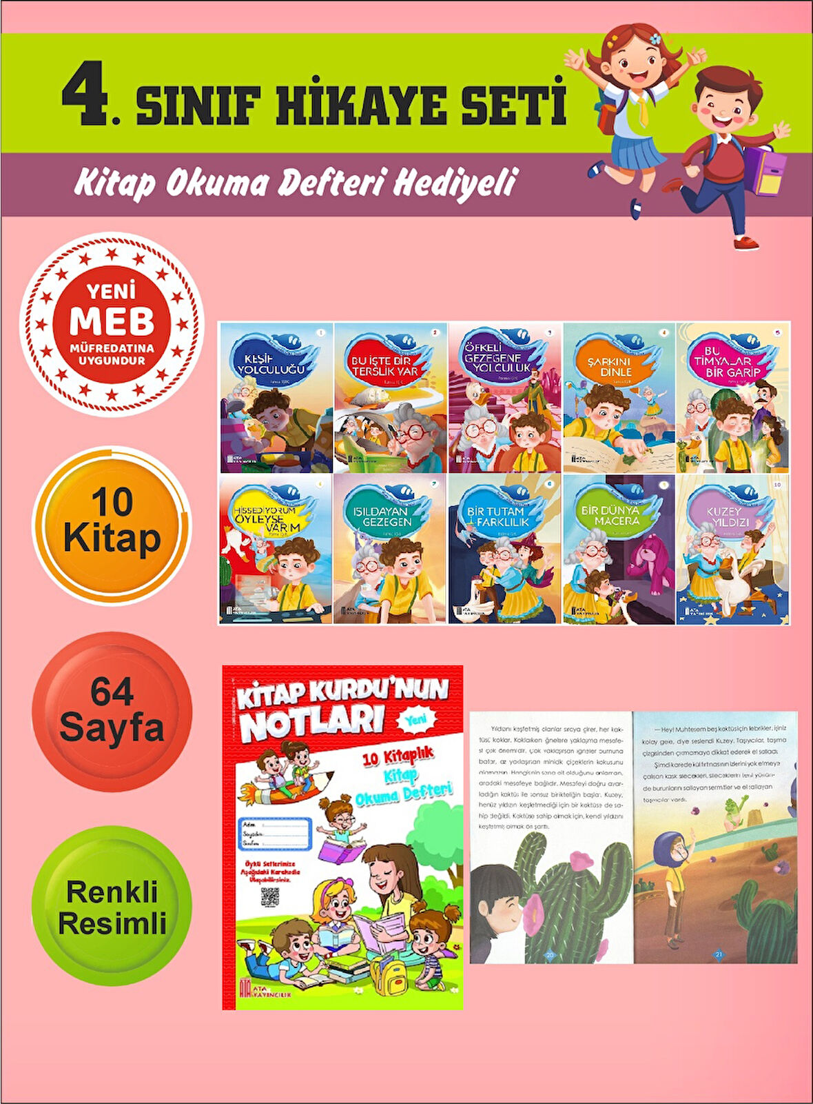 4.Sınıflar İçin Okumayı Sevdiren 10 lu Hikaye Seti 4 (Kitap Okuma Defteri Hediyeli)