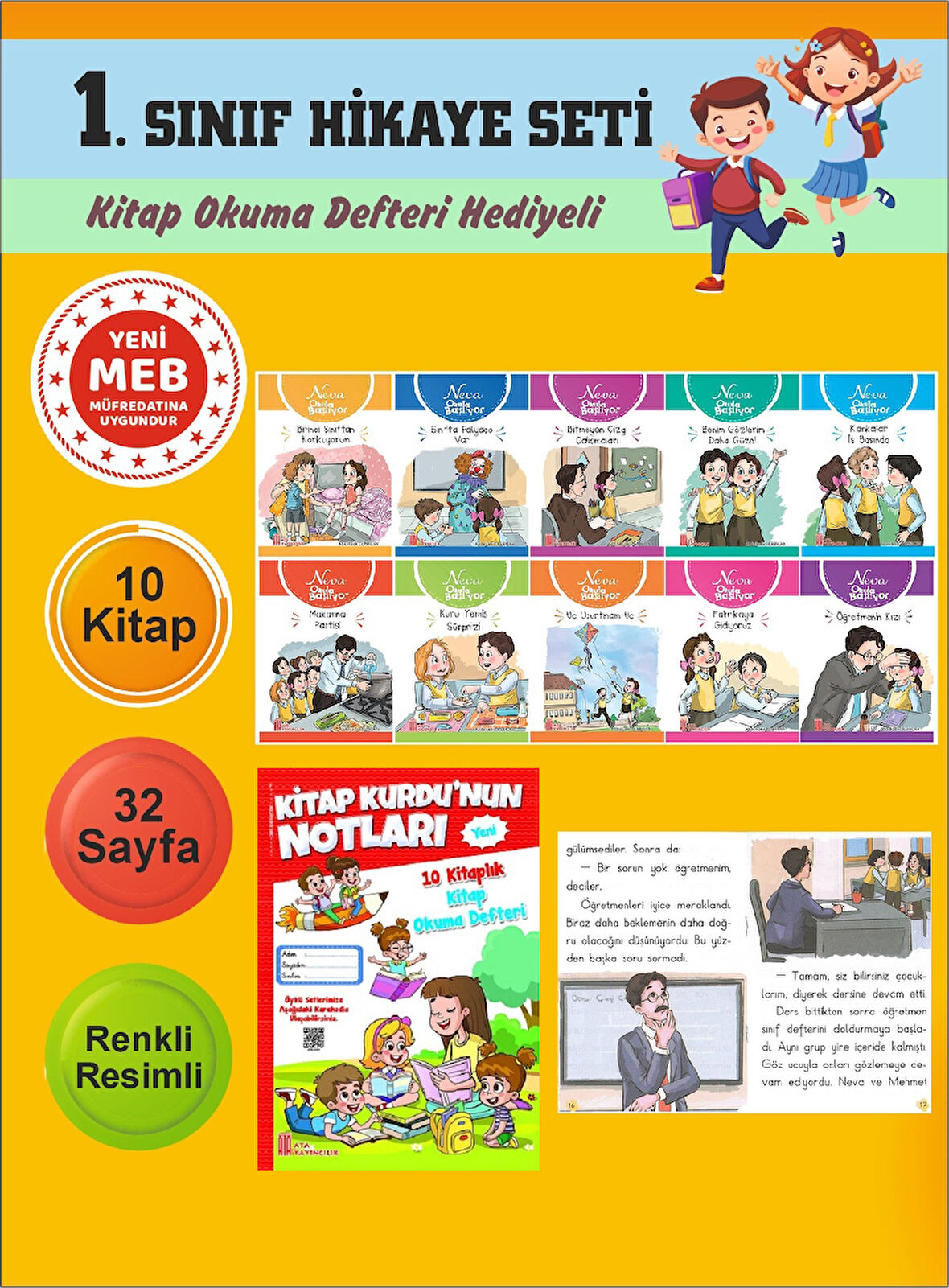 1.Sınıflar İçin Okumayı Sevdiren 10 lu Hikaye Seti 10 (Kitap Okuma Defteri Hediyeli)