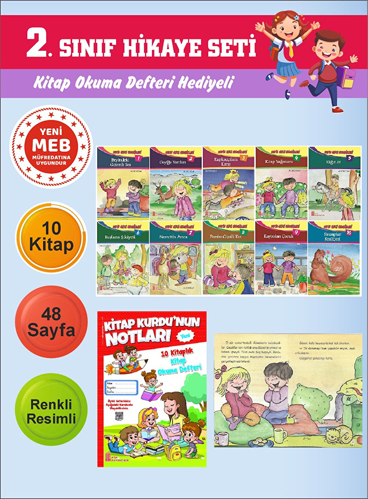 2.Sınıflar İçin Okumayı Sevdiren 10 lu Hikaye Seti 4 (Kitap Okuma Defteri Hediyeli)