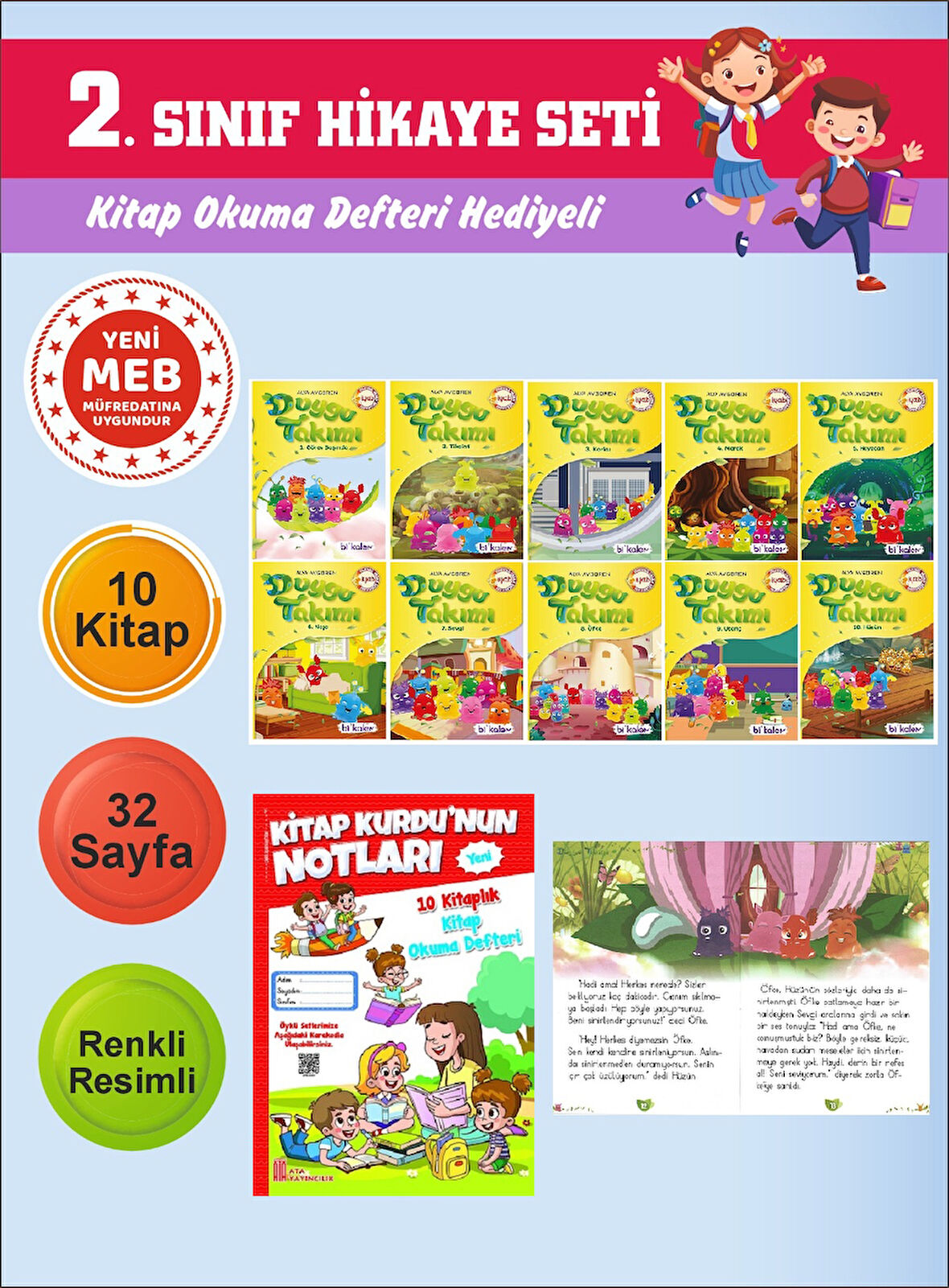 2.Sınıflar İçin Okumayı Sevdiren 10 lu Hikaye Seti 8 (Kitap Okuma Defteri Hediyeli)