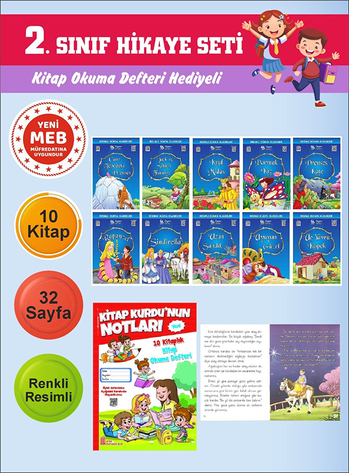 2.Sınıflar İçin Okumayı Sevdiren 10 lu Hikaye Seti 5 (Kitap Okuma Defteri Hediyeli)