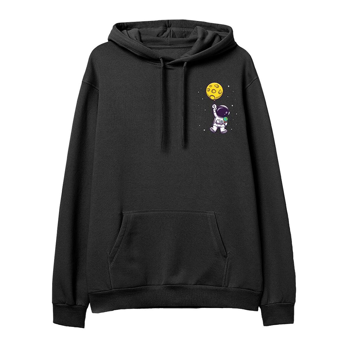Astro-1   Baskılı Siyah Hoodie