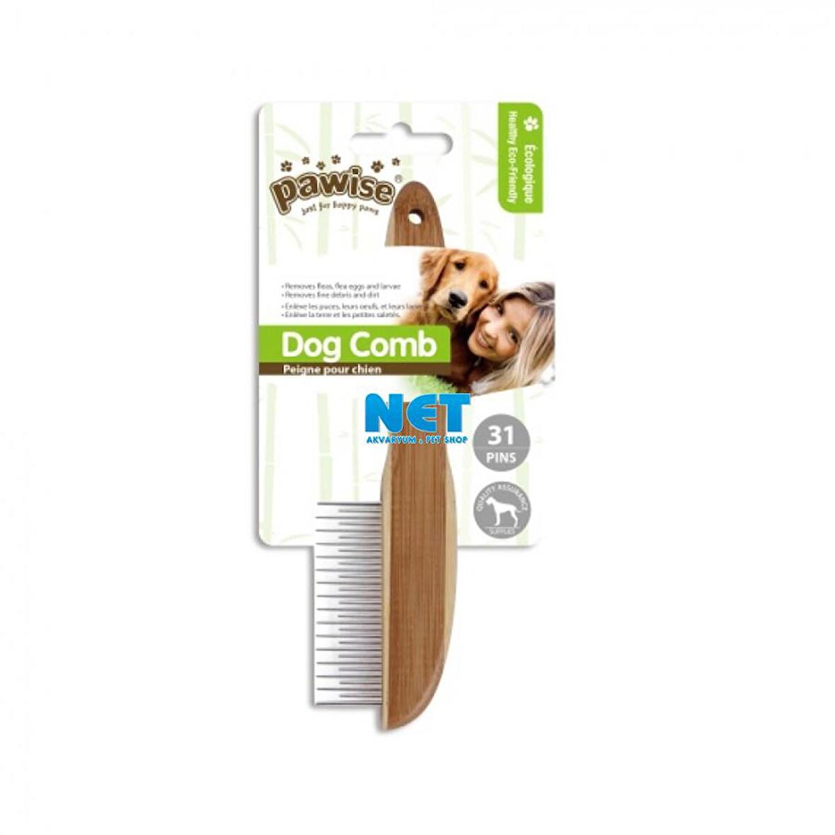 Pawise 11472 Ahşap Saplı Keçe Açıcı Köpek Fırçası 31Pinli