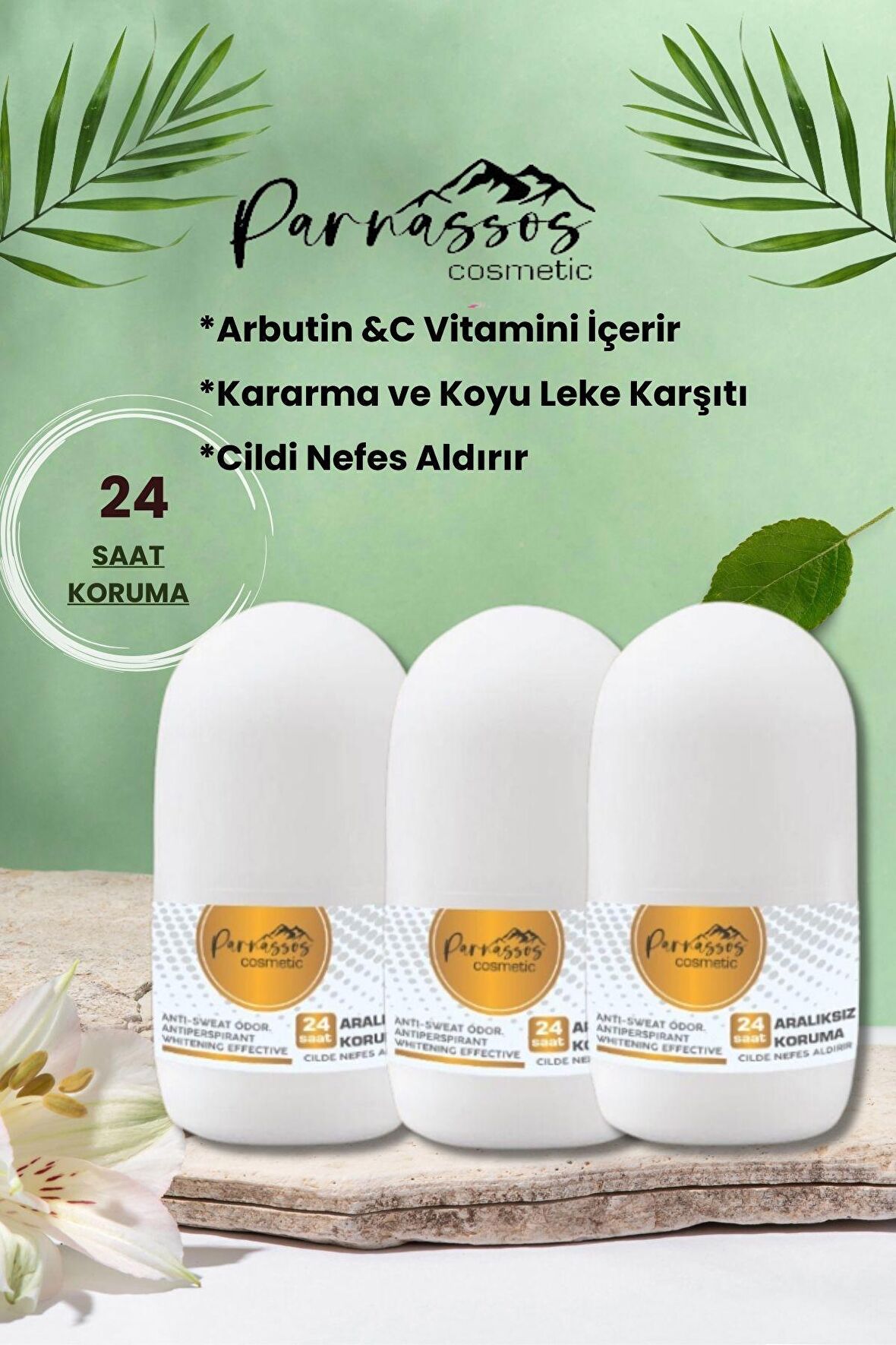 Parnassos Cosmetic Vegan Unisex Koltuk altı Roll-on Özel Formül İçerikli ( ÜÇLÜ SET )