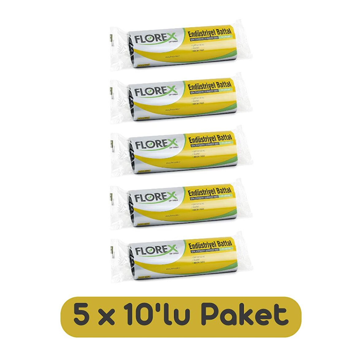 Florex Endüstriyel Battal Boy Çöp Torbası 72x95 Cm 10'lu Rulo Siyah 5 Rulo (50 Adet)
