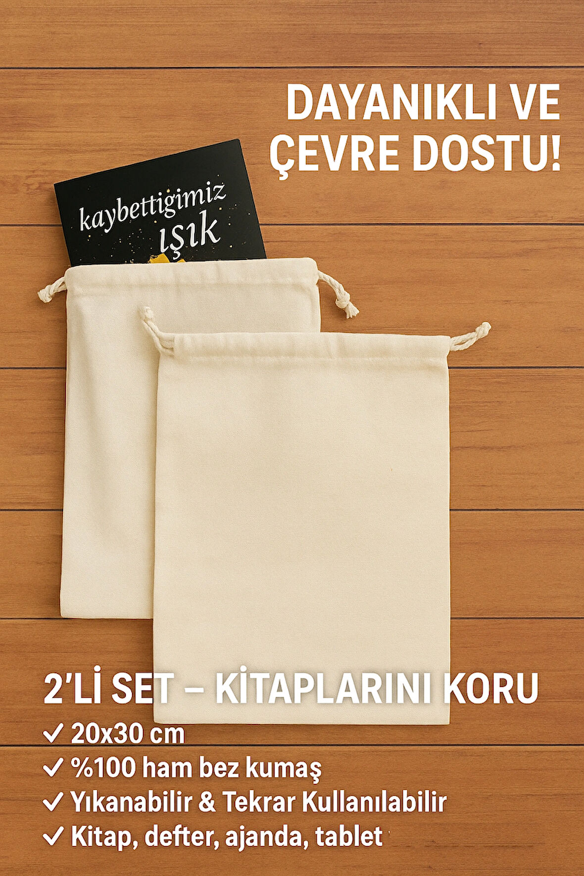 Kitap Kılıfı, Ham Bez, 2'li Set, 20x30 cm.