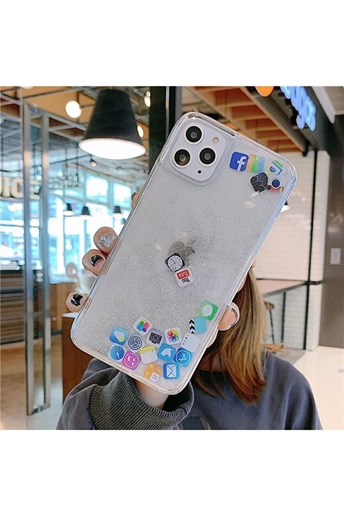 Iphone 12 Pro Max Sulu Simli Sosyal Medya Logolu Kılıf