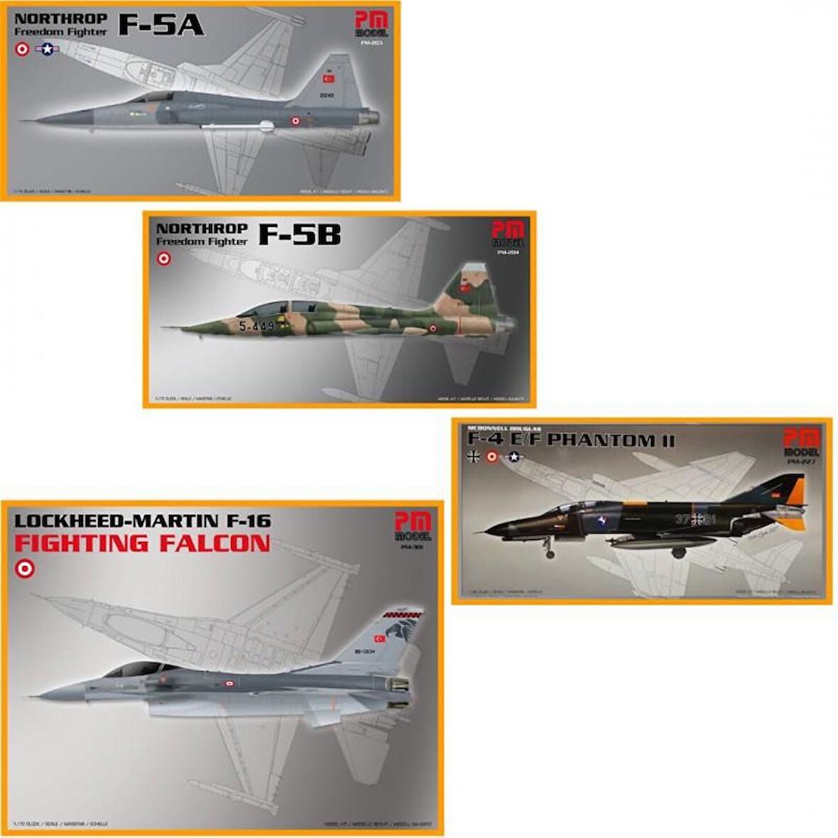 MAKET SET TUAF FIGHTERS (F-5A, F-5B, F-4, F-16)