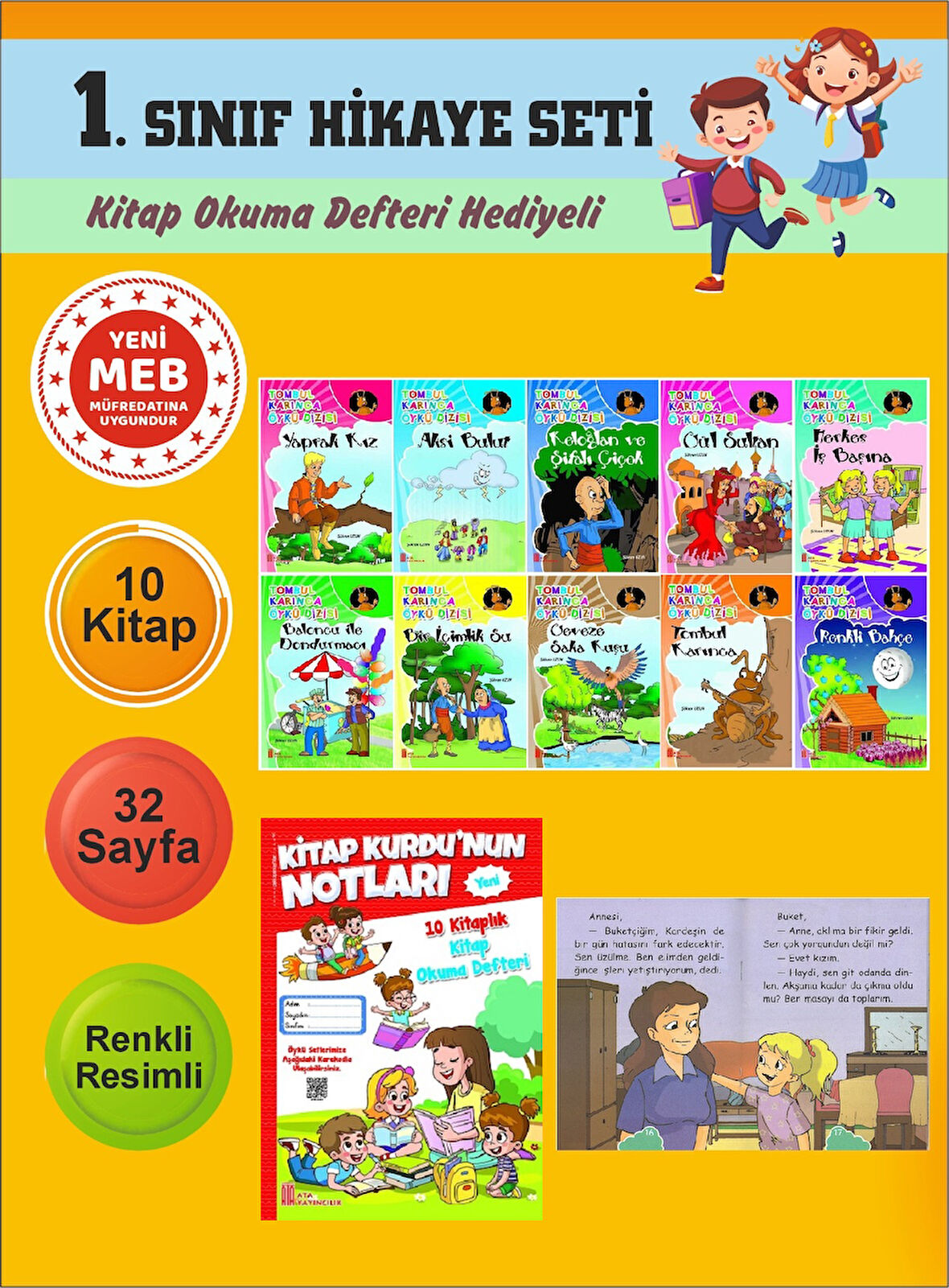 1.Sınıflar İçin Okumayı Sevdiren 10 lu Hikaye Seti 14 (Kitap Okuma Defteri Hediyeli)