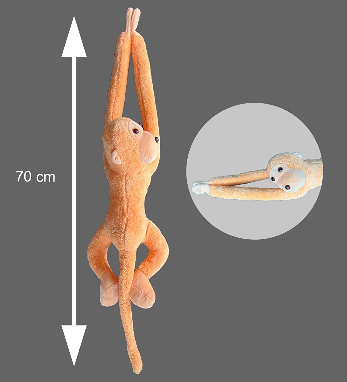 Peluş Maymun, Elleri Yapışabilen Uyku ve Oyun Arkadaşı -70 cm 