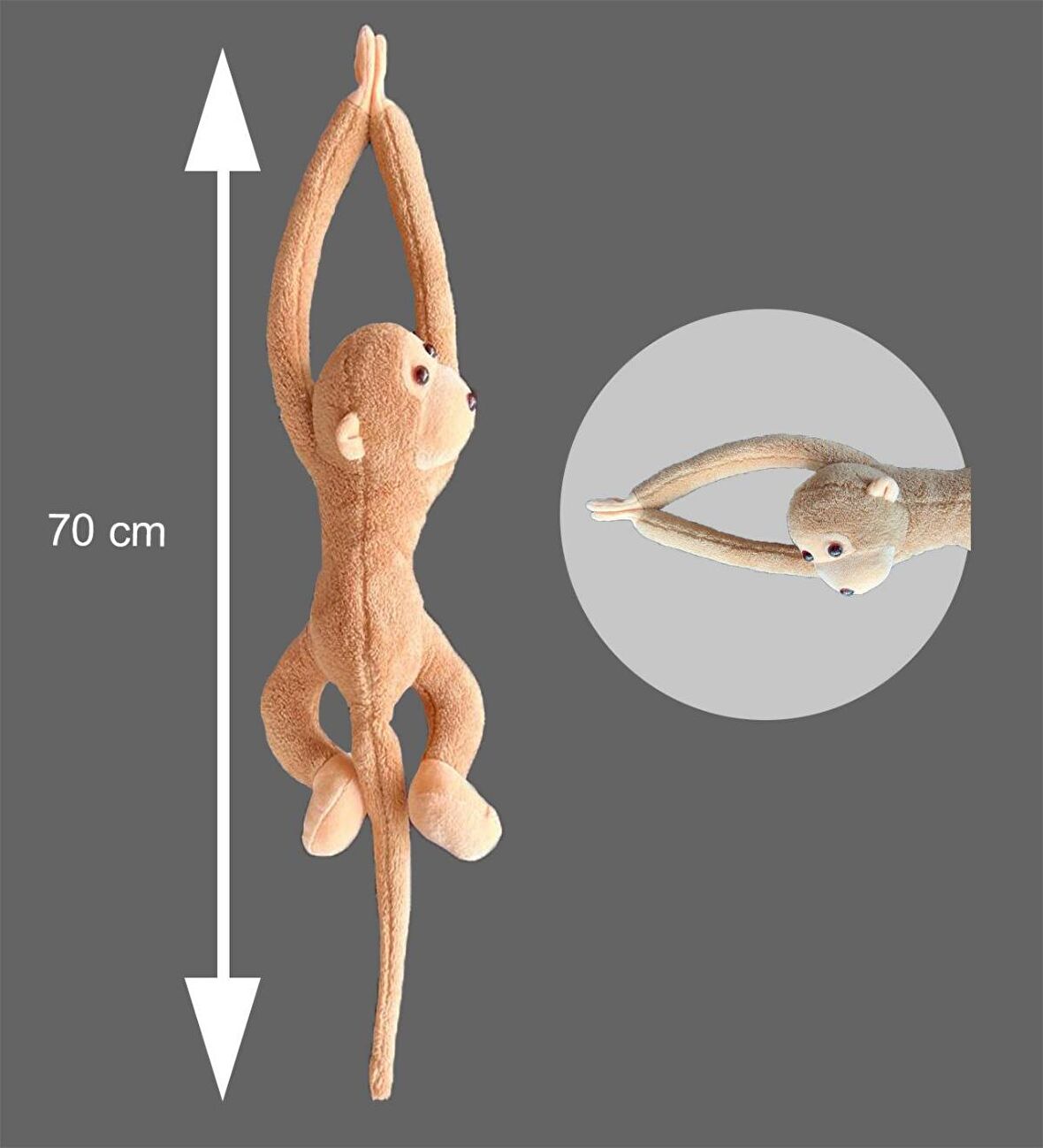 Peluş Maymun, Elleri Yapışabilen Uyku ve Oyun Arkadaşı -70 cm 