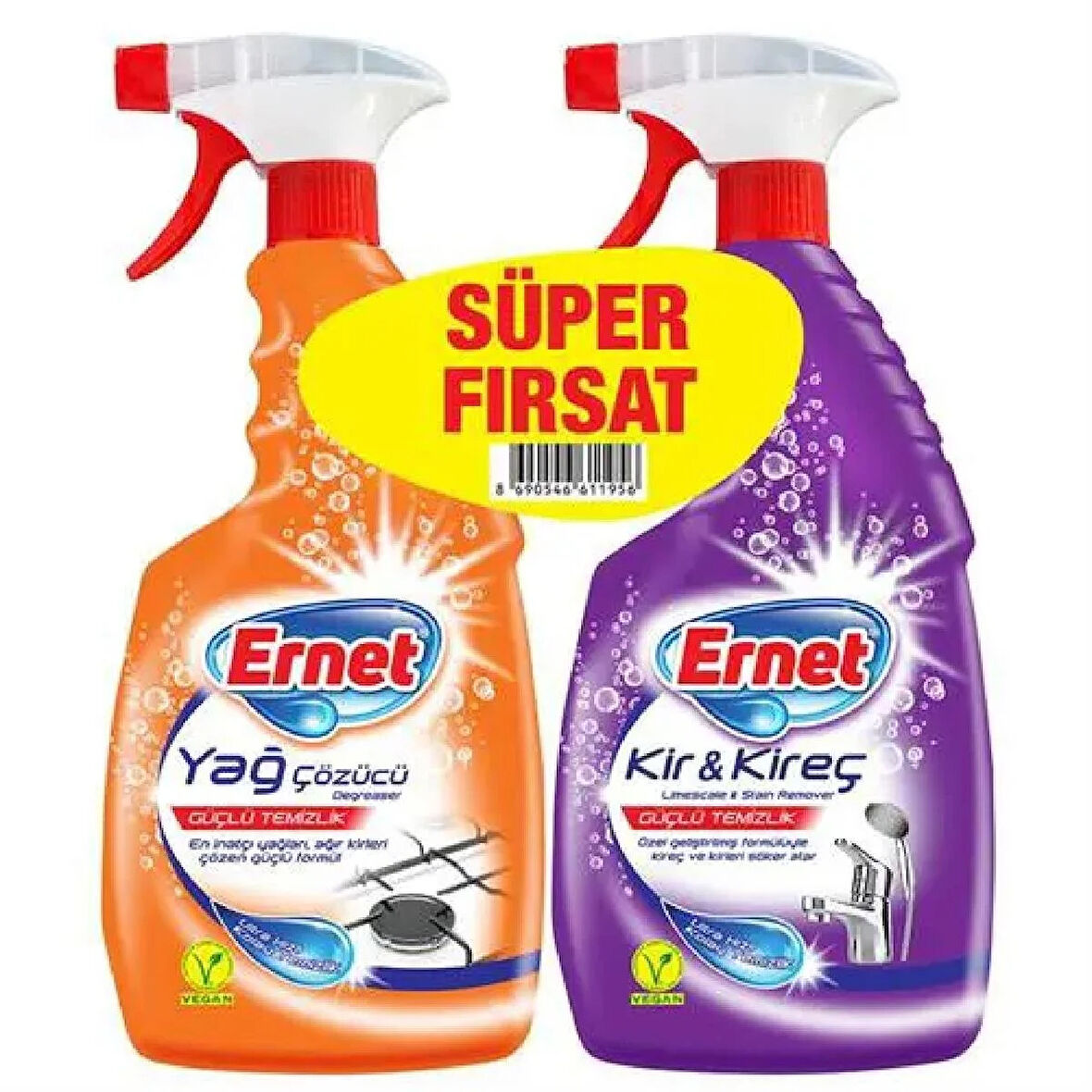 Ernet Yağ ve Kir Sökücü 750 ml + Kir ve Kireç Sökücü Sprey 750 ml