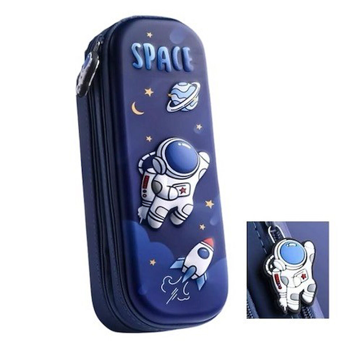 Petityu Space Çift Fermuarlı Astronot Detaylı Lacivert Geniş Kapasiteli Kalem Kutusu 