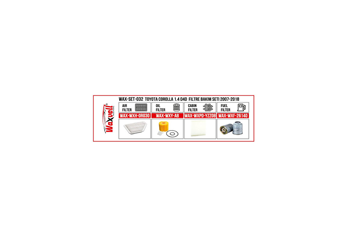 TOYOTA CORALLA 1.4 D4D FİLTRE BAKIM SETİ 2007-2018