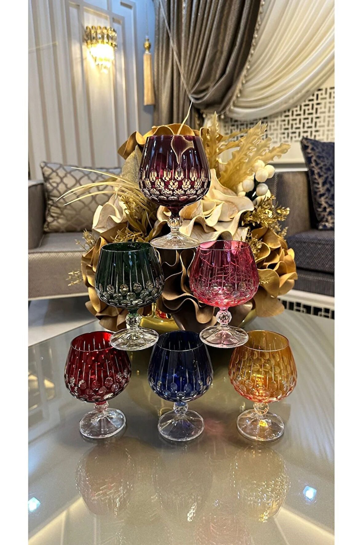 Bohemia Kristal Renkli Kesme El İşi Kahve Yanı Su Bardağı