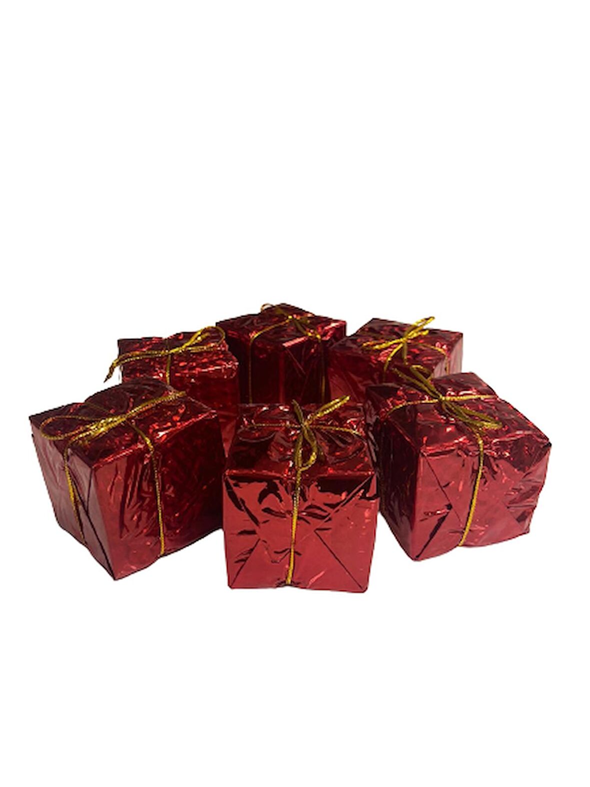 YILBAŞI AĞAÇ SÜSÜ KIRMIZI HEDİYE PAKETİ 6'LI 6 CM
