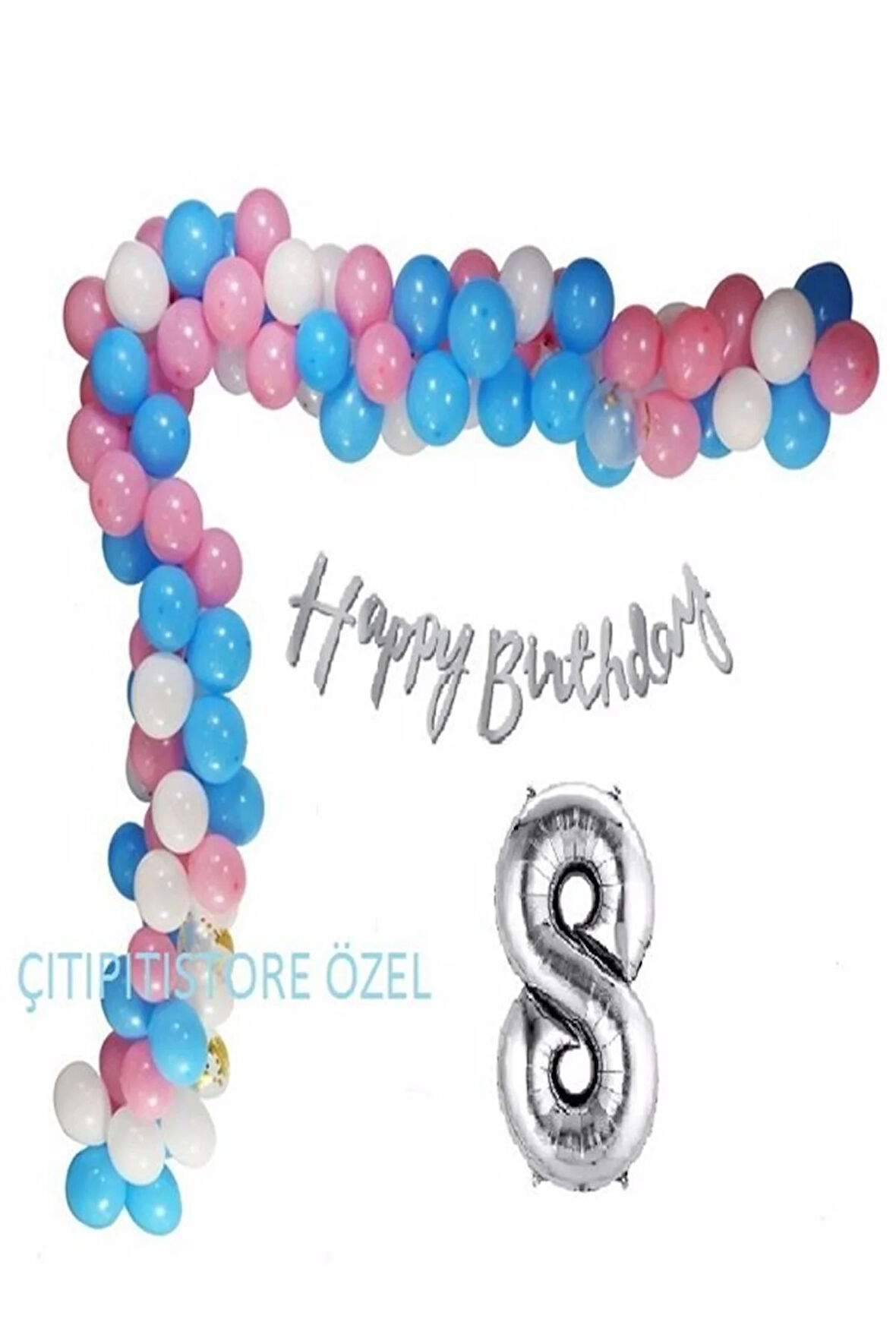 Lüks Pembe Mavi Doğum Günü Balon Zincir Seti