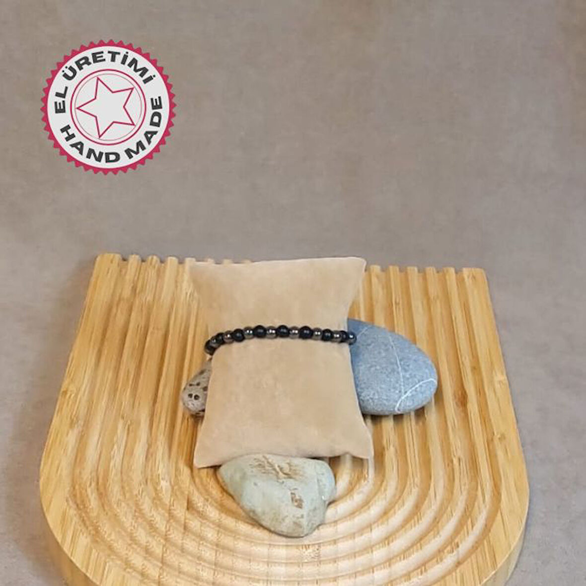 Uretti - Özlem 9422 5941 Hematit Ve Onix Parlak Doğal Taş Erkek Bileklik