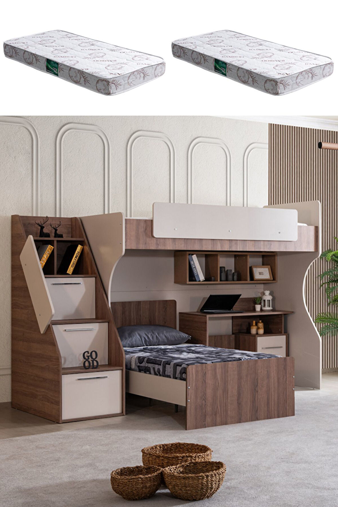 Ranza, Milano Çift Kişilik Çalışma Masalı Modern Ranza + 2 Adet Comfort Yatak