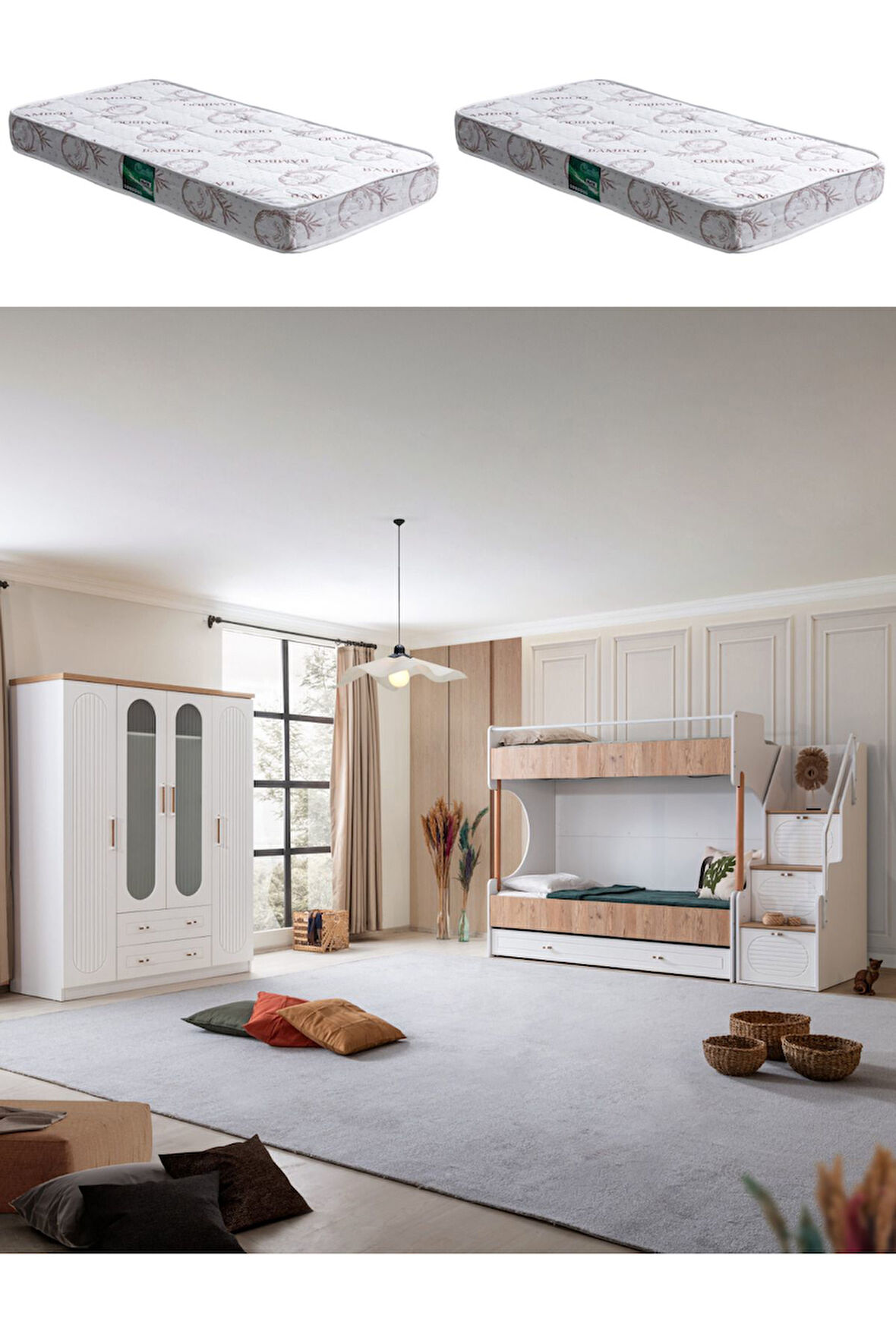 Ranza, Vita Bohem Yavrulu Ceviz Ranza 4 Kapaklı Dolap 2 Adet Comfort Yatak