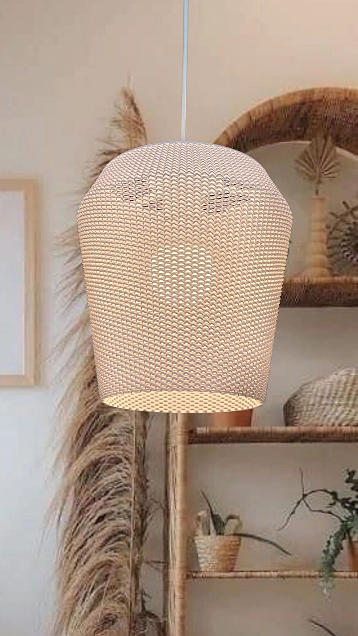 Pegasi Beyaz Mesh dokulu avize, Pinterest Tarzı Özel Tasarım Tekli Sarkıt Avize (Bioplastik) E27