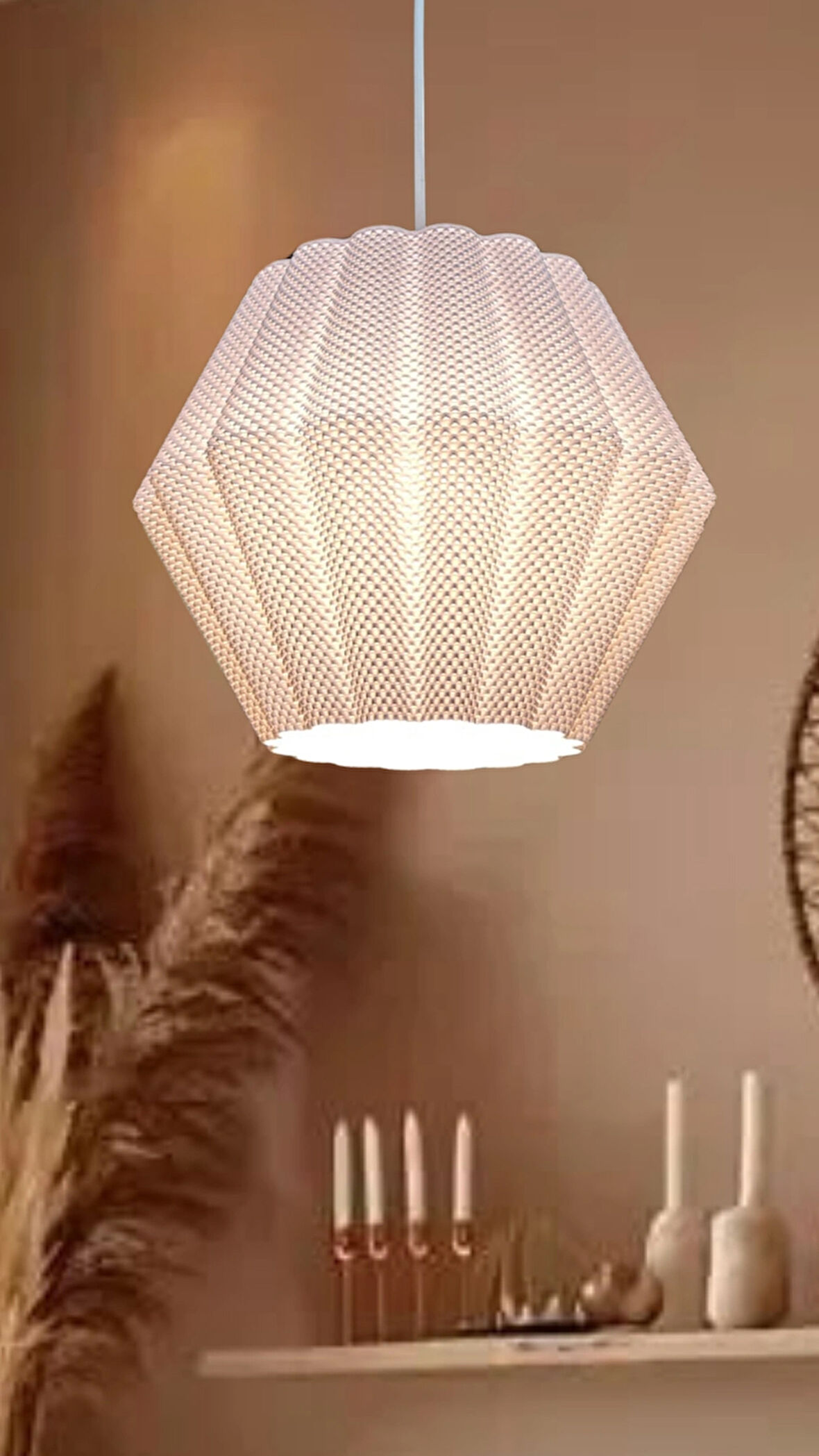 Carina Beyaz Mesh dokulu avize, Pinterest Tarzı Özel Tasarım Tekli Sarkıt Avize (Bioplastik) E27