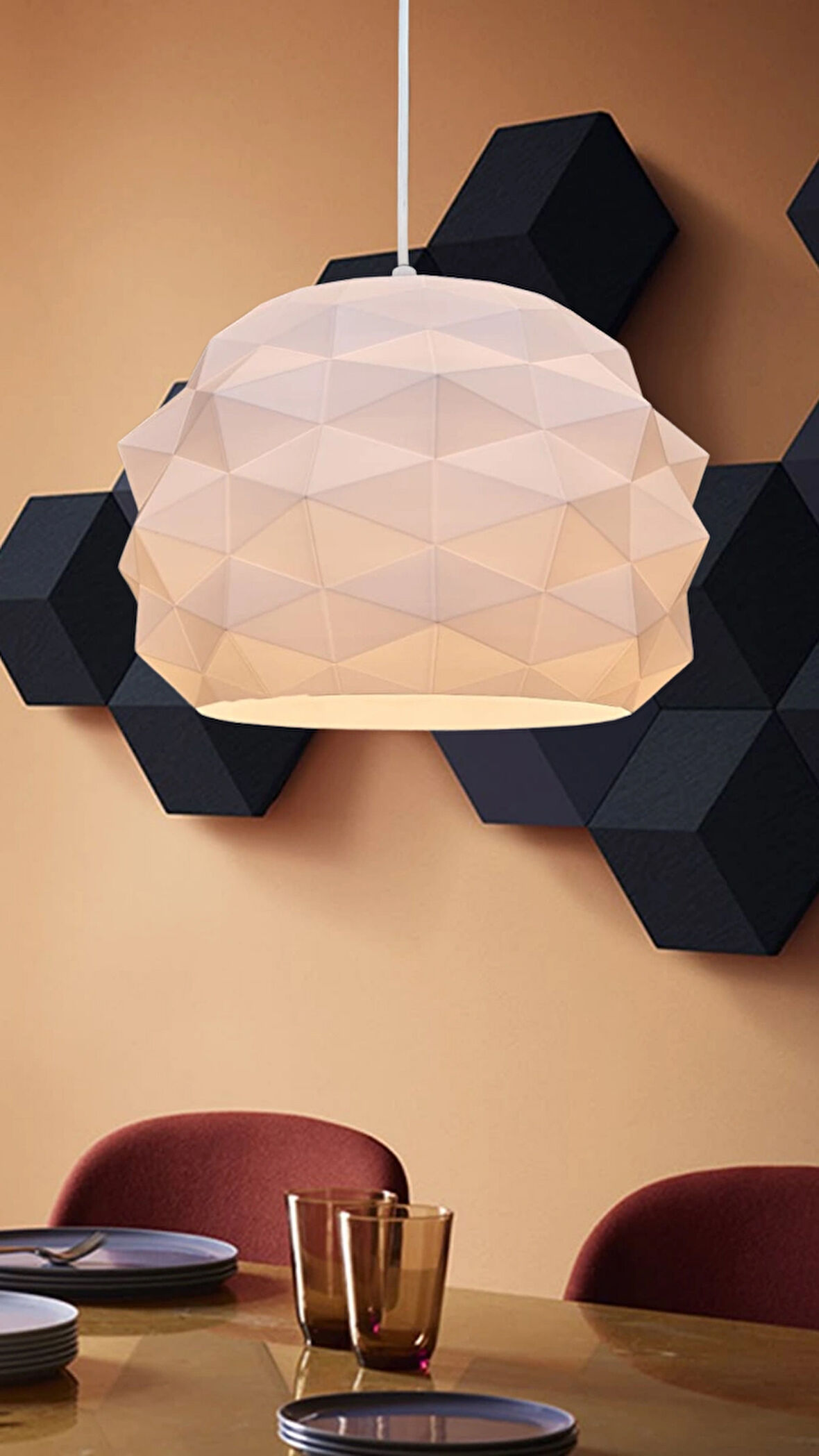 Libra Beyaz Modern Keskin Dokulu, Pinterest Tarzı Özel Tasarım Tekli Sarkıt Avize (Bioplastik) E27