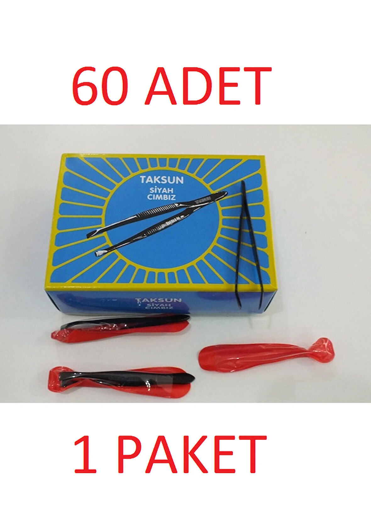 Taksun Paslanmaz Çelik Standart Uçlu Cımbız Siyah 60'lı Kıl Çekme Cımbızı 1 pk.