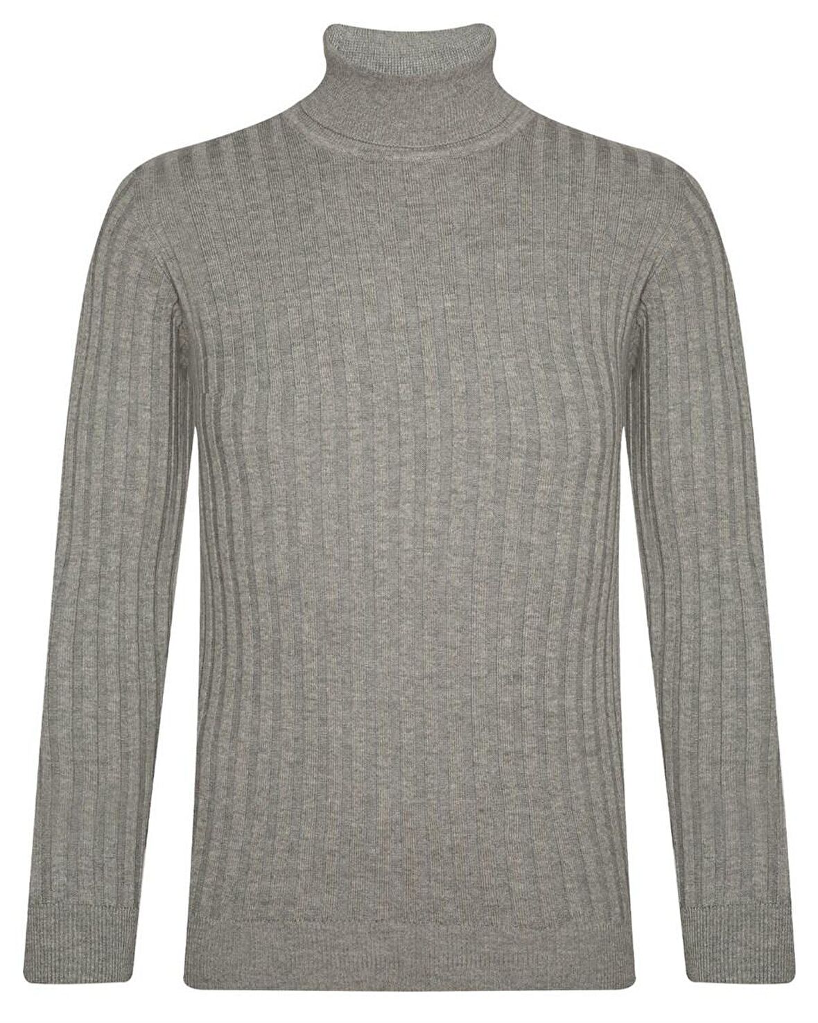 Süvari Pamuk/Akrilik Fitilli Tam Balıkçı Gri Erkek Triko