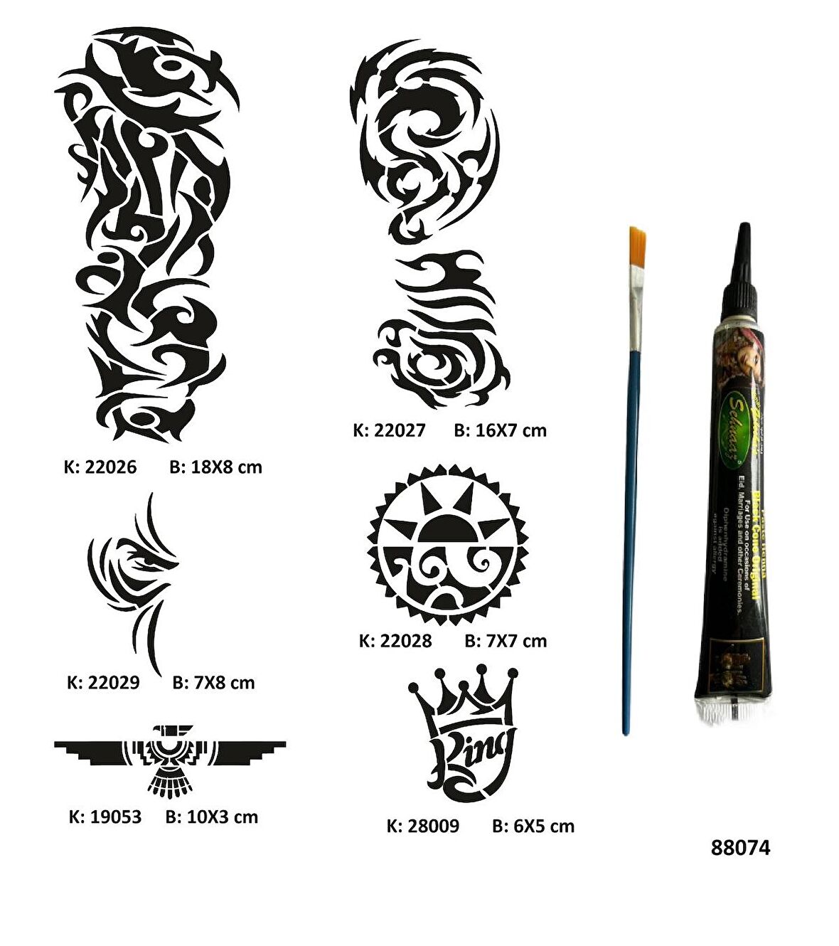 Tribal ve Kol Tüp Kına ve Fırça hediyeli Tattoo Geçici Dövme Seti