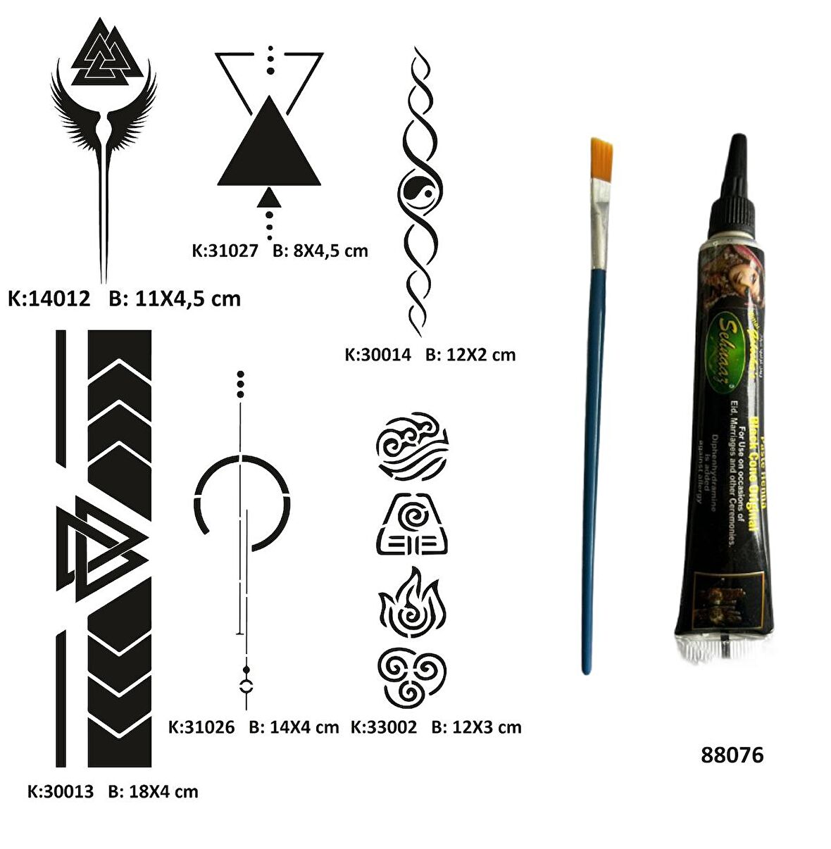 Şerit Sırt Bacak Tüp Kına ve Fırça hediyeli Tattoo Geçici Dövme Seti