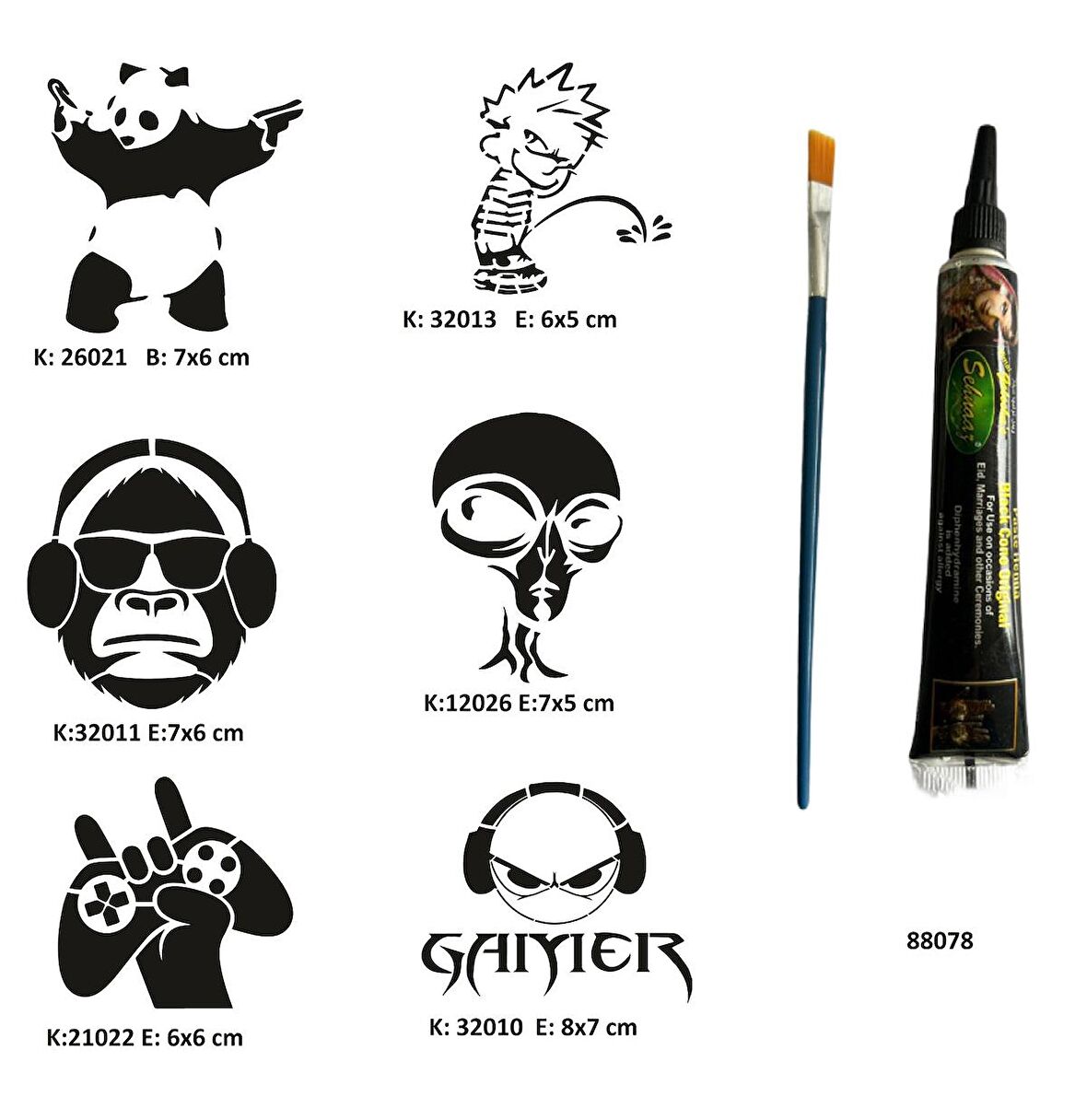 Çılgın Oyuncu Tüp Kına ve Fırça hediyeli Tattoo Geçici Dövme Seti