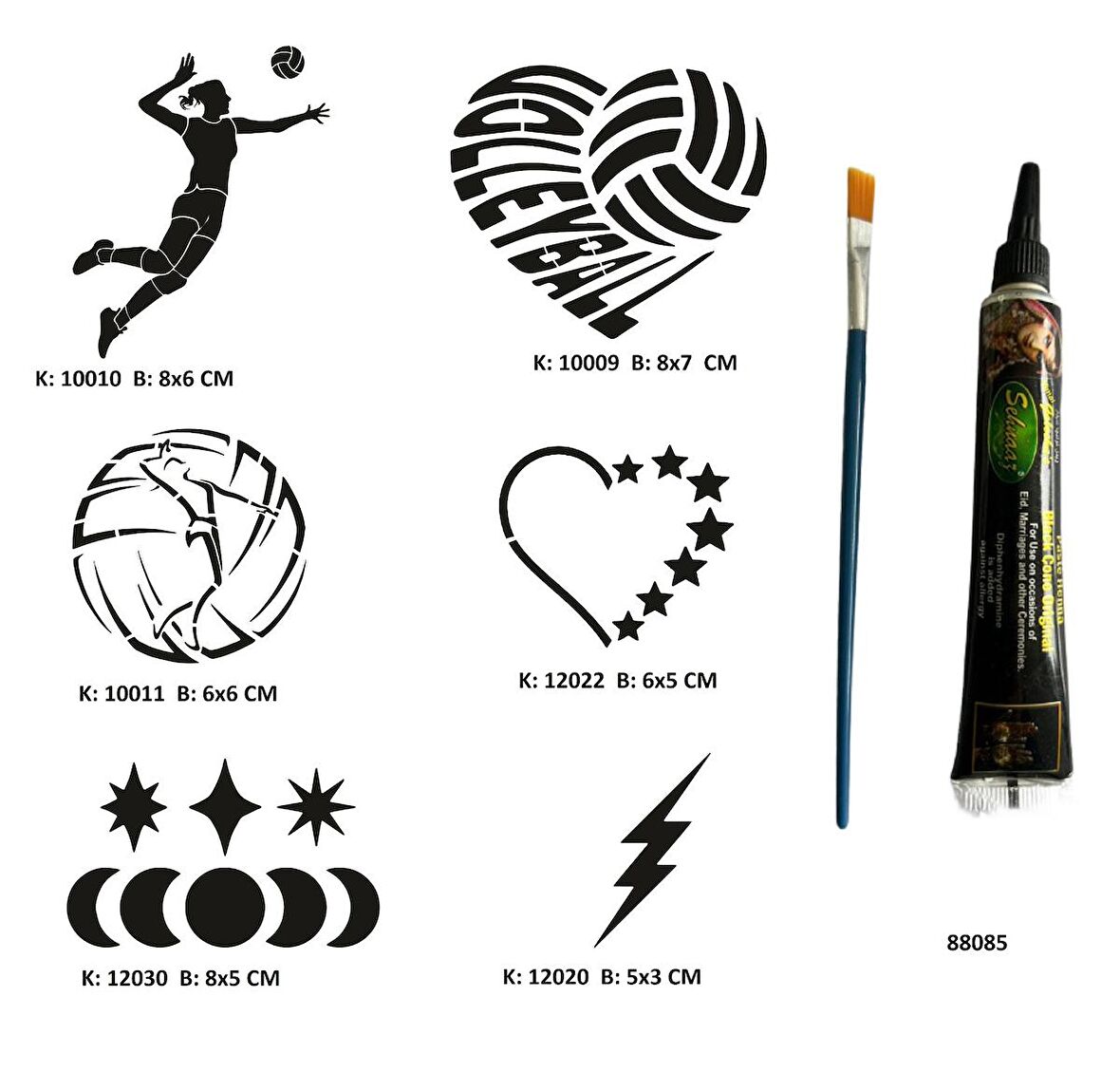 Voleybol Aşkı Tüp Kına ve Fırça hediyeli Tattoo Geçici Dövme Seti