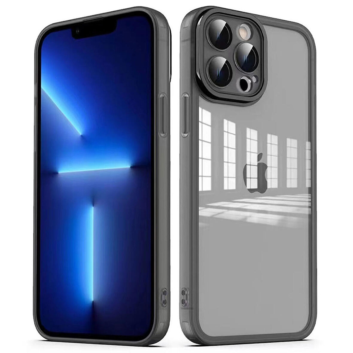 Apple iPhone 13 Pro Max Kılıf Metal Kamera Korumalı Transparan Renkli Kapak