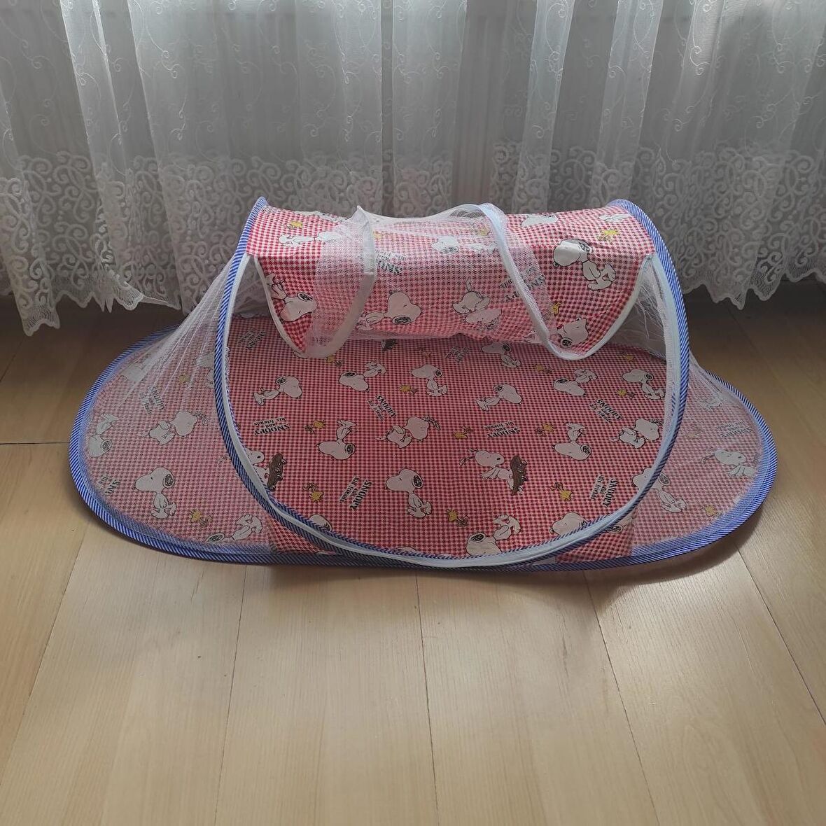 Katlanılabilir Bebek Cibinlik 90 cm Kırmızı Bebek Tül Sineklik Haşere Koruyucu Bebek Çadırı Snoopy