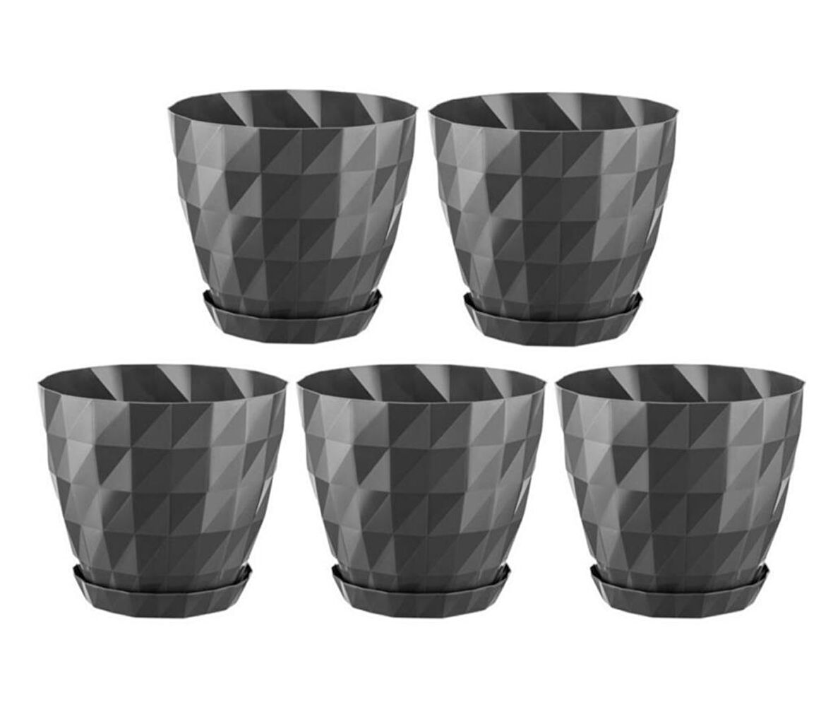 Omnipazar SO-KRT5 Dekoratif Kristal Saksı Takımı 6 lt Antrasit 5 Adet
