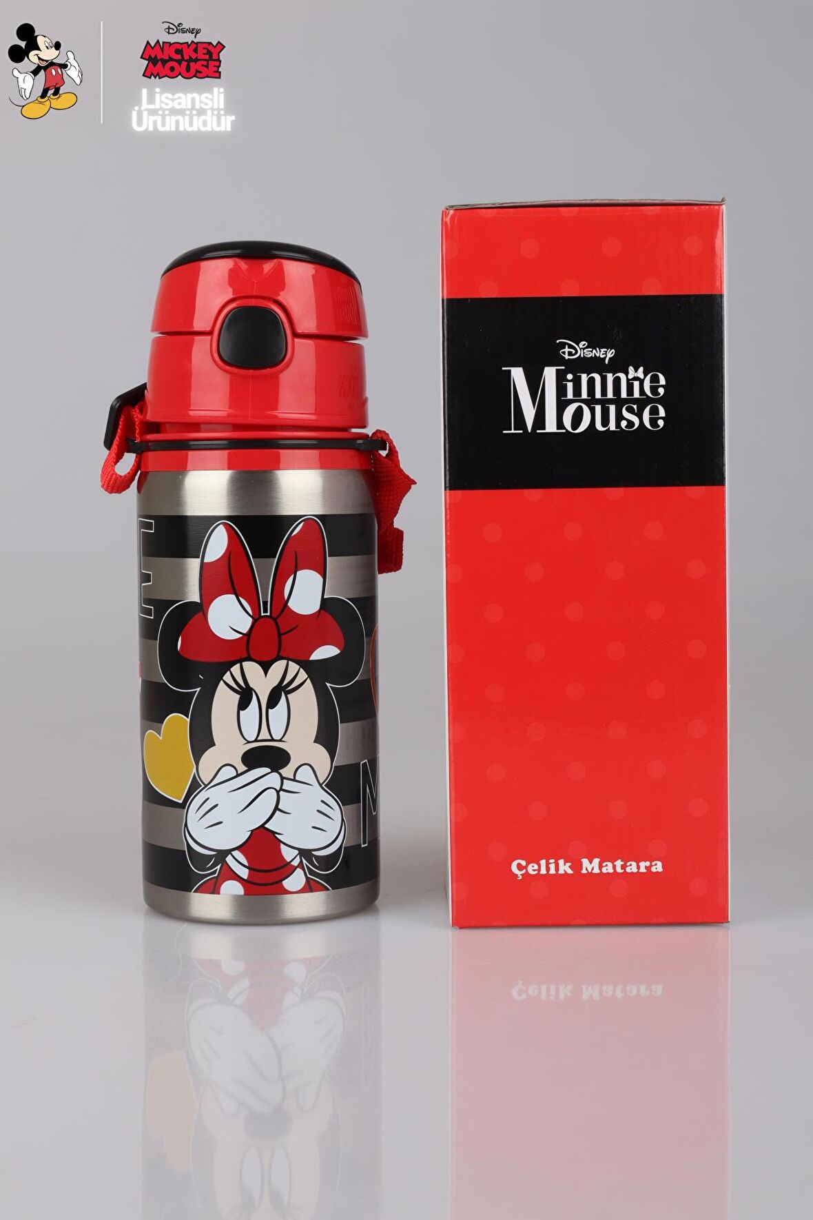 DEKOMUS İLE LİSANSLI MINNIE MOUSE ÇELİK MATARA 500 ML