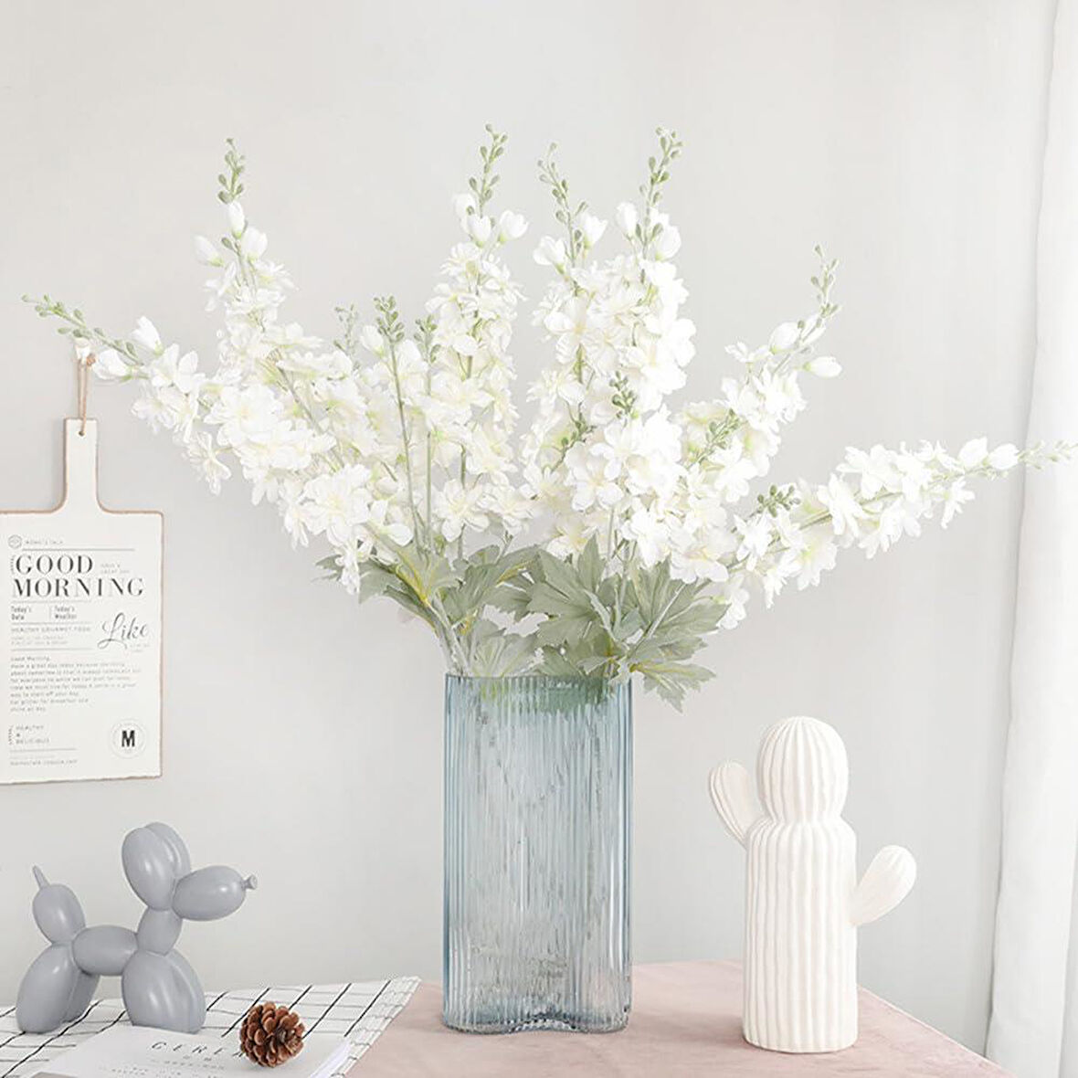 Yapay Çiçek Beyaz Sümbül Tek Dal Tomurcuklu 85*15cm Kumaş Çiçek Uzun Dal