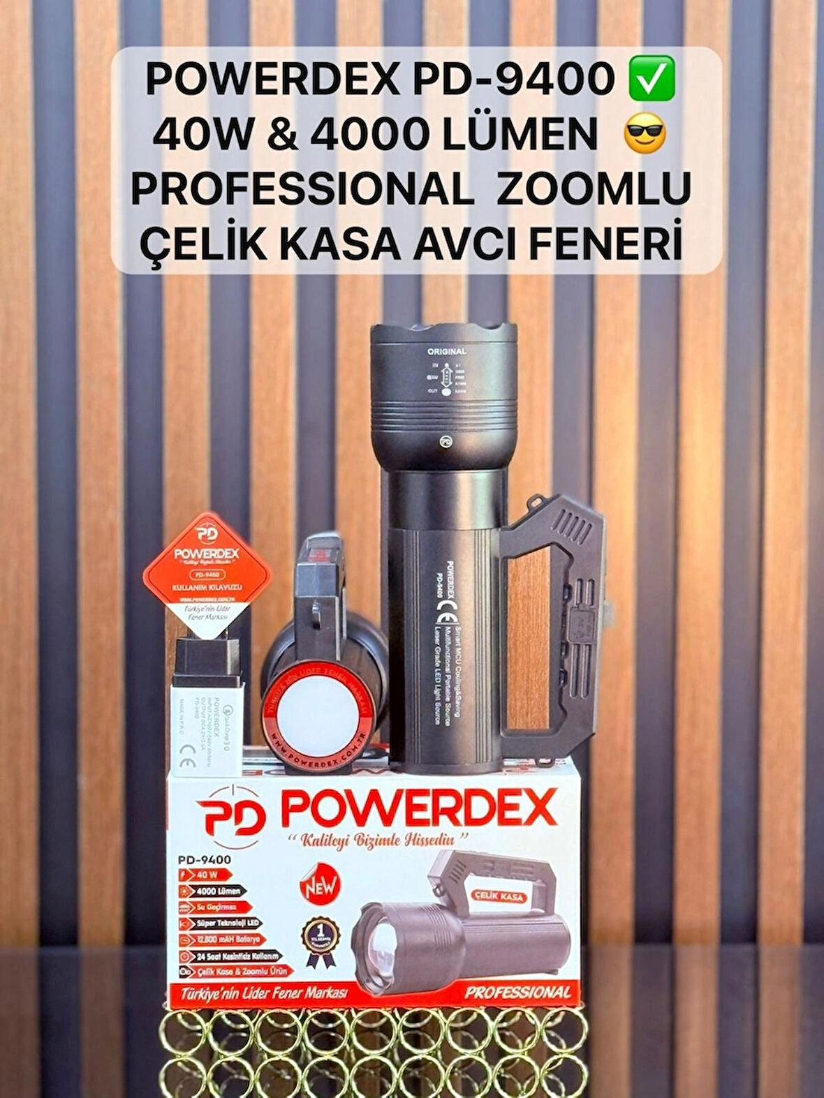 powerdex PD-9400 Profesyonel Zoomlu 40W / 4000 Lümen / Çelik Kasa Avcı El Feneri (Yeni Ürün) Şarjlı
